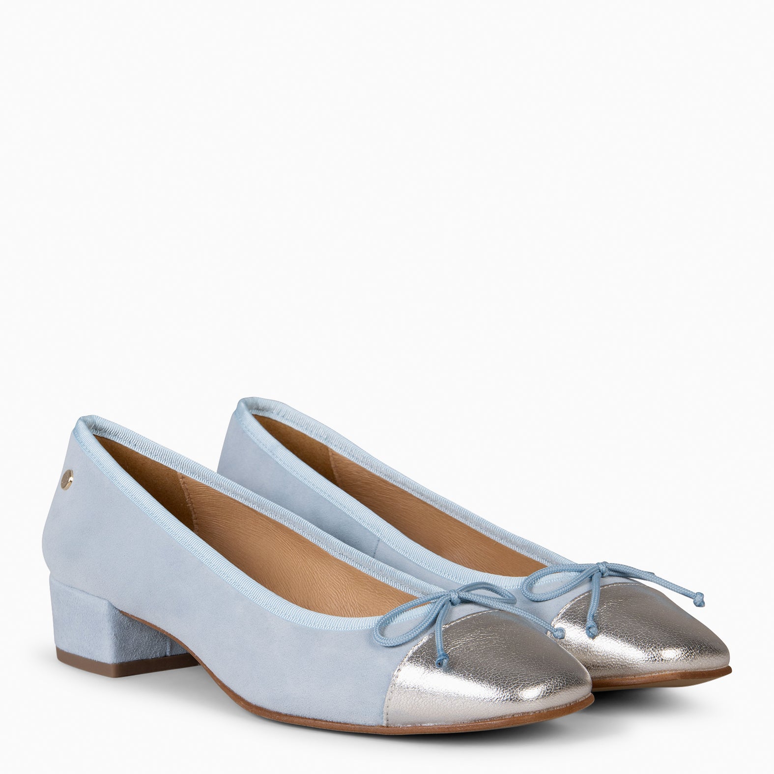 GLAMOUR – Bailarinas con tacón y puntera de napa AZUL
