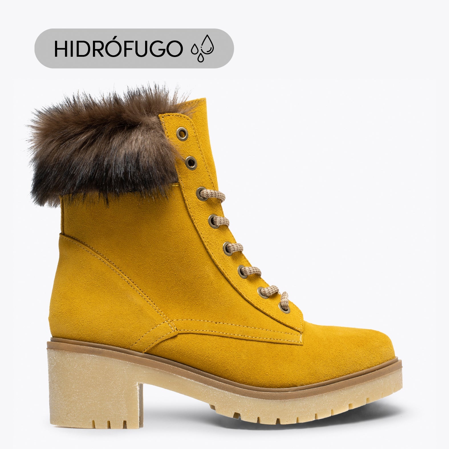 MONTAÑA Botas de montaña HIDRÓFUGAS de tacón MOSTAZA