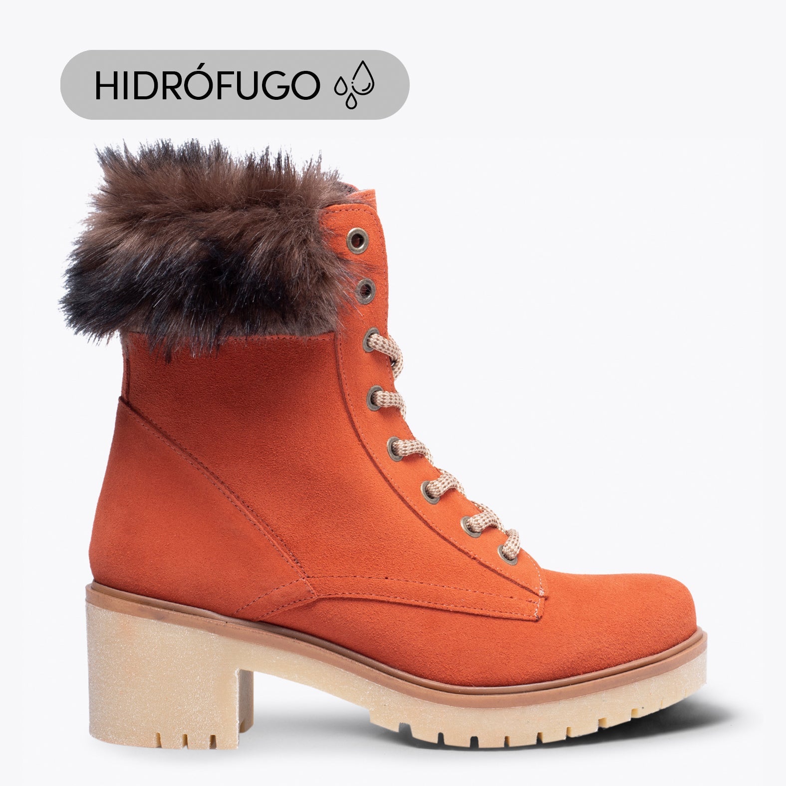 MONTAÑA Botas de montaña HIDRÓFUGAS de tacón TEJA