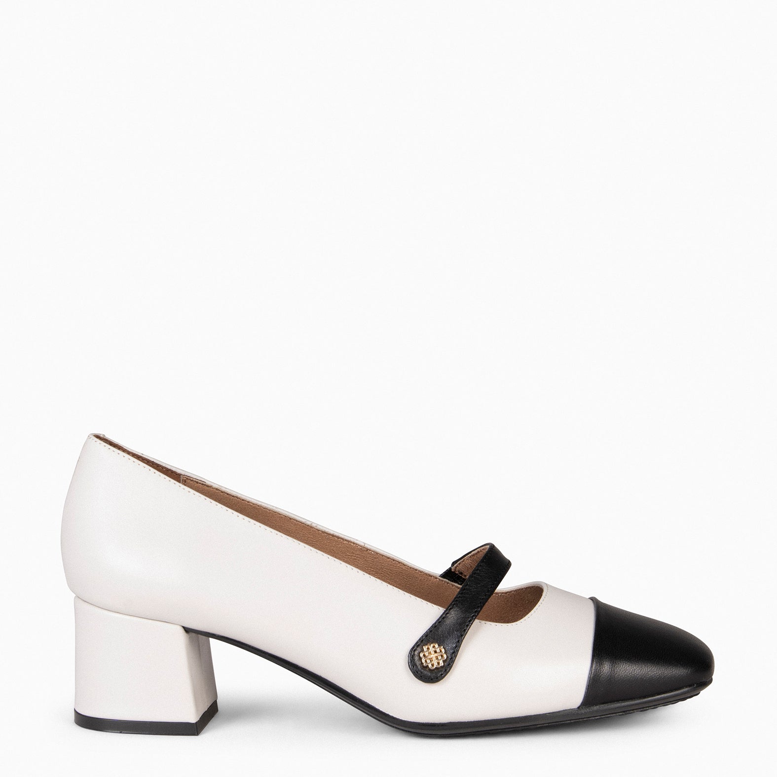 MARGOT – Merceditas de tacón MARFIL con puntera NEGRO