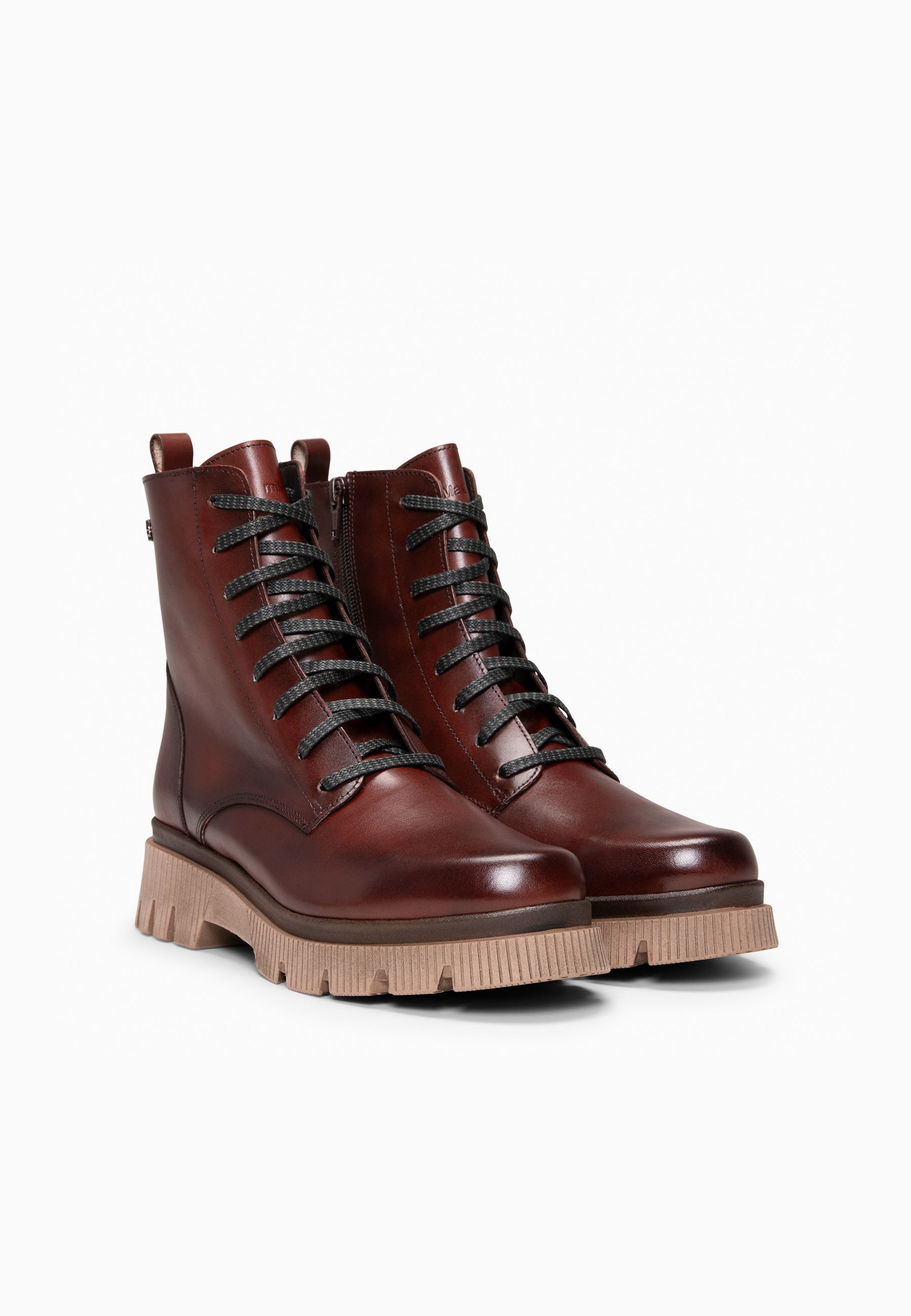 STONE - Botines militares de piel MARRON
