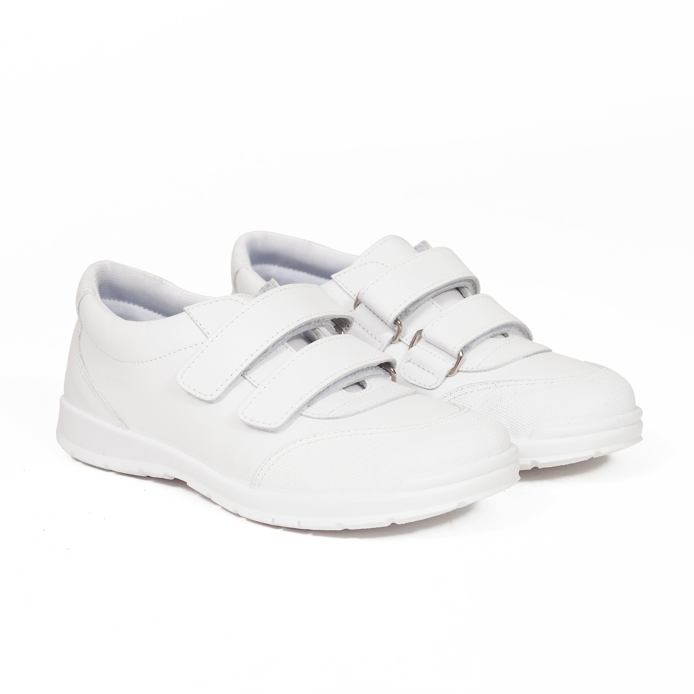 Zapatos Colegiales niños deportivos escolares Piel Lavable Blanco