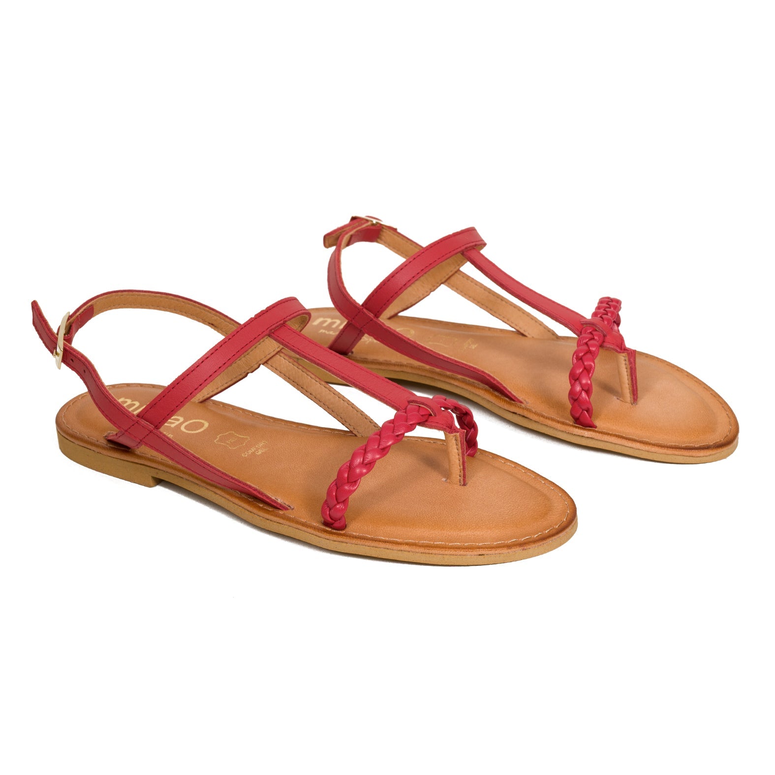 TRENZA PLANA – Sandalia plana de tiras ROJA