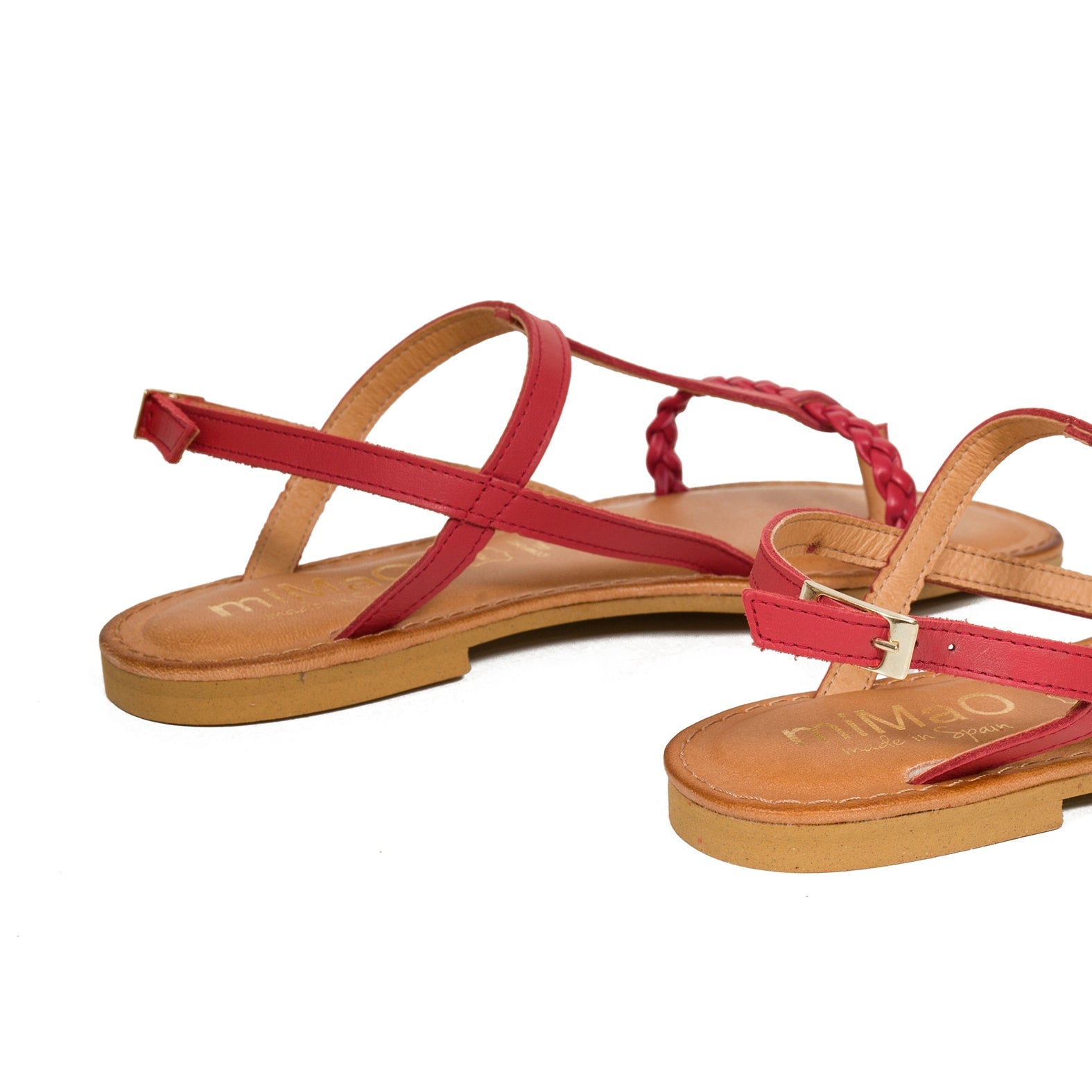 TRENZA PLANA – Sandalia plana de tiras ROJA