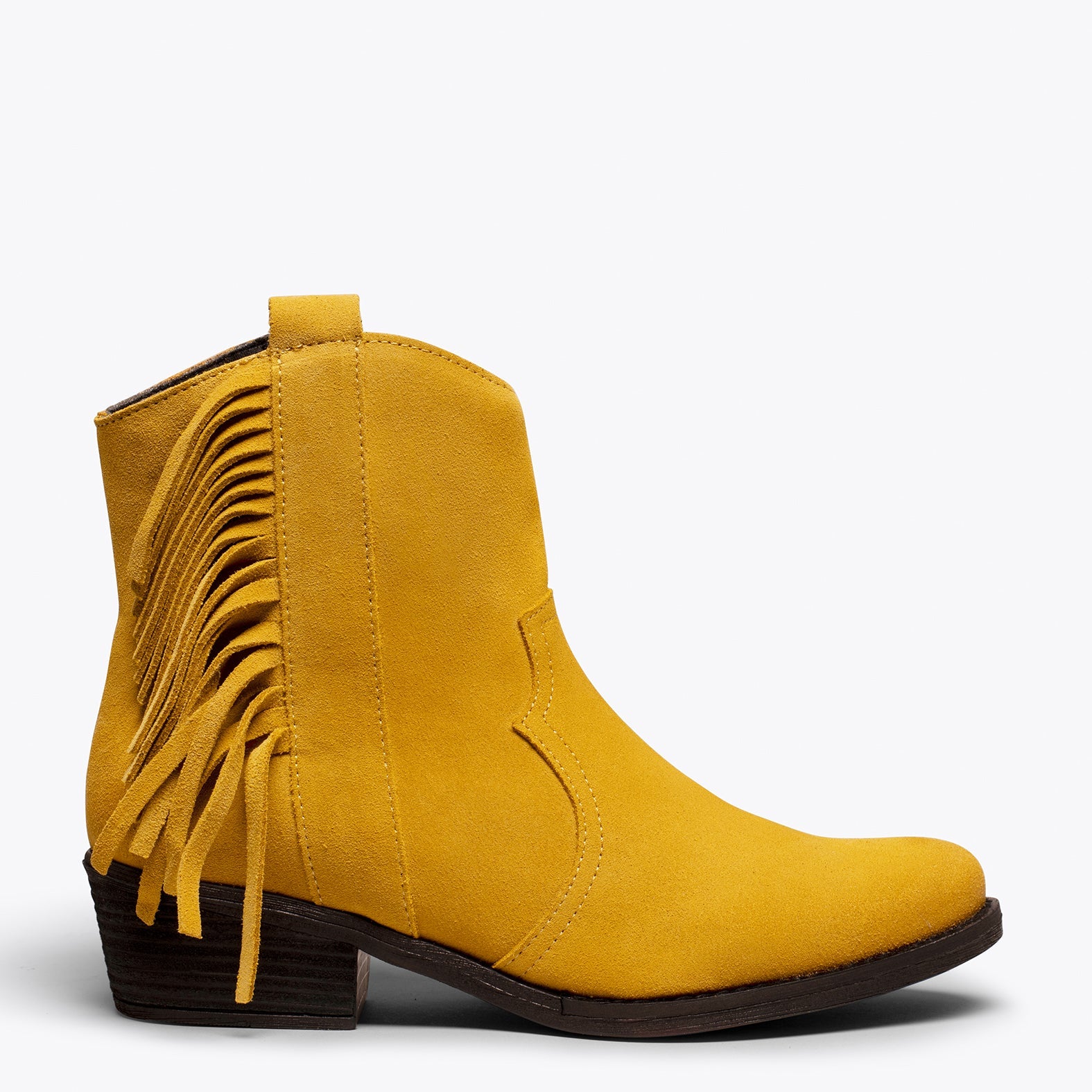BOHO- Botín cowboy MOSTAZA con flecos