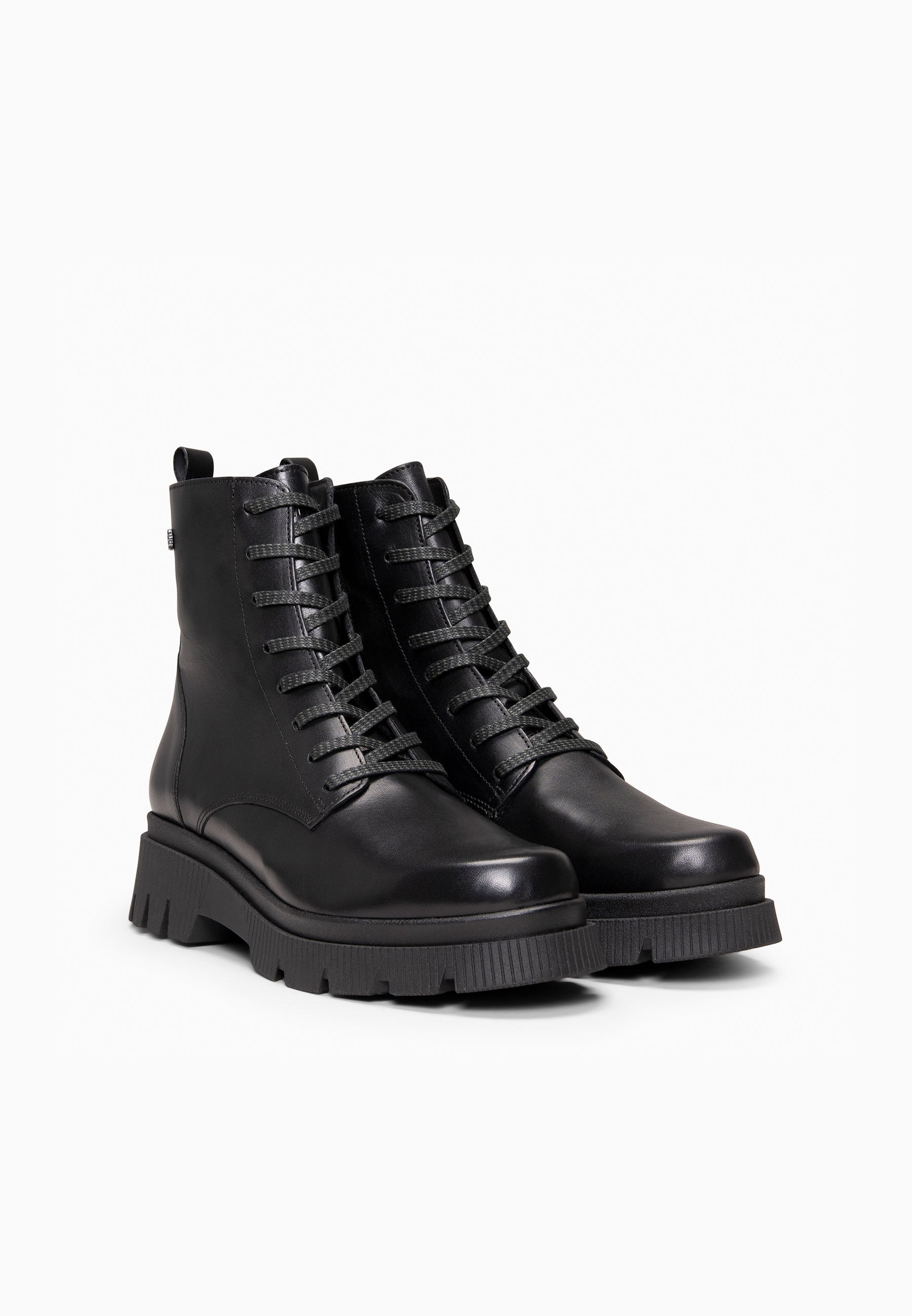 STONE - Botines militares de piel NEGRO