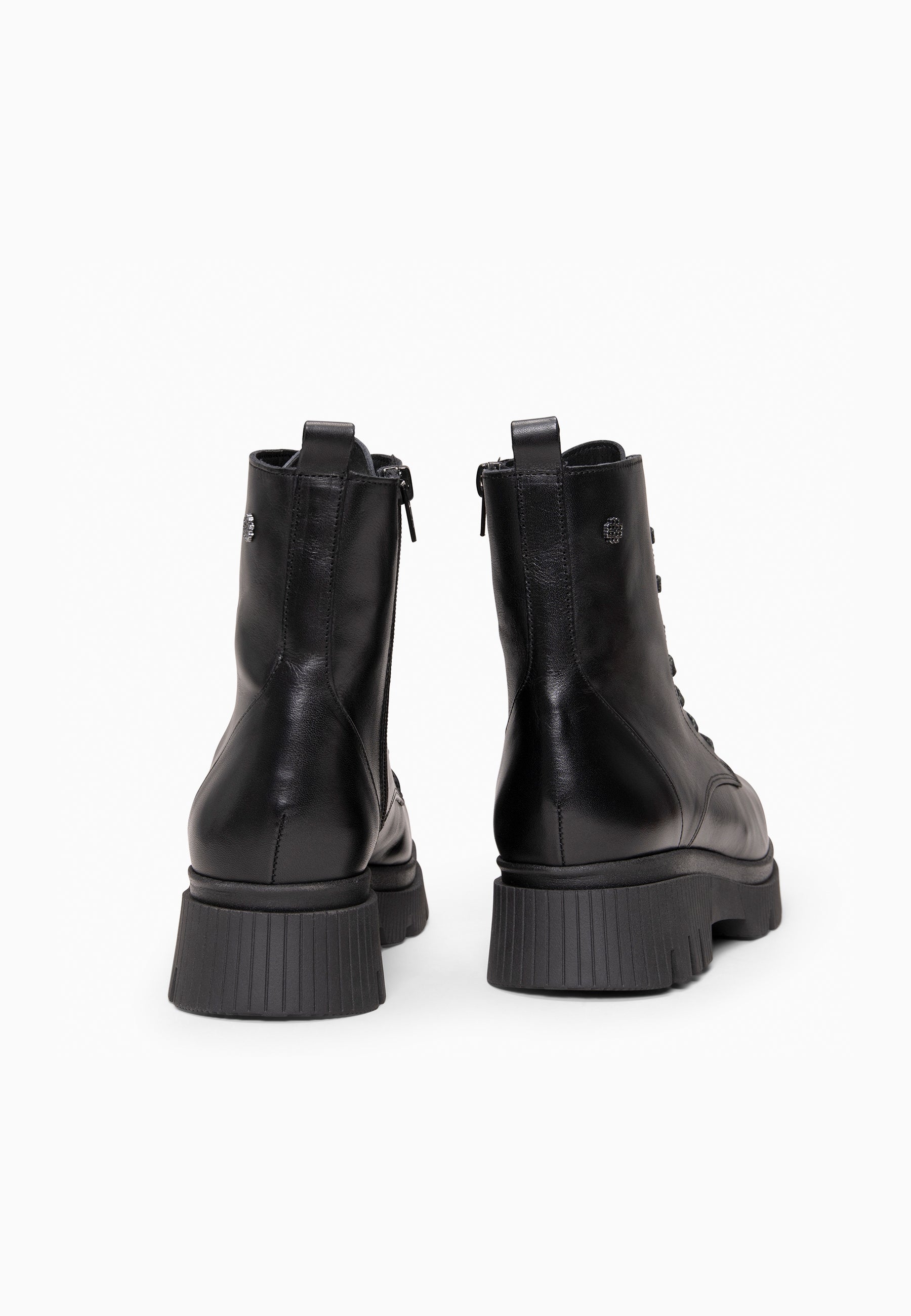 STONE - Botines militares de piel NEGRO