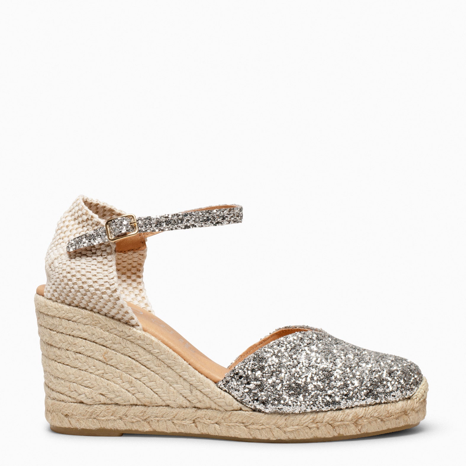 NERJA GLITTER - Cuñas altas de esparto con glitter PLATA