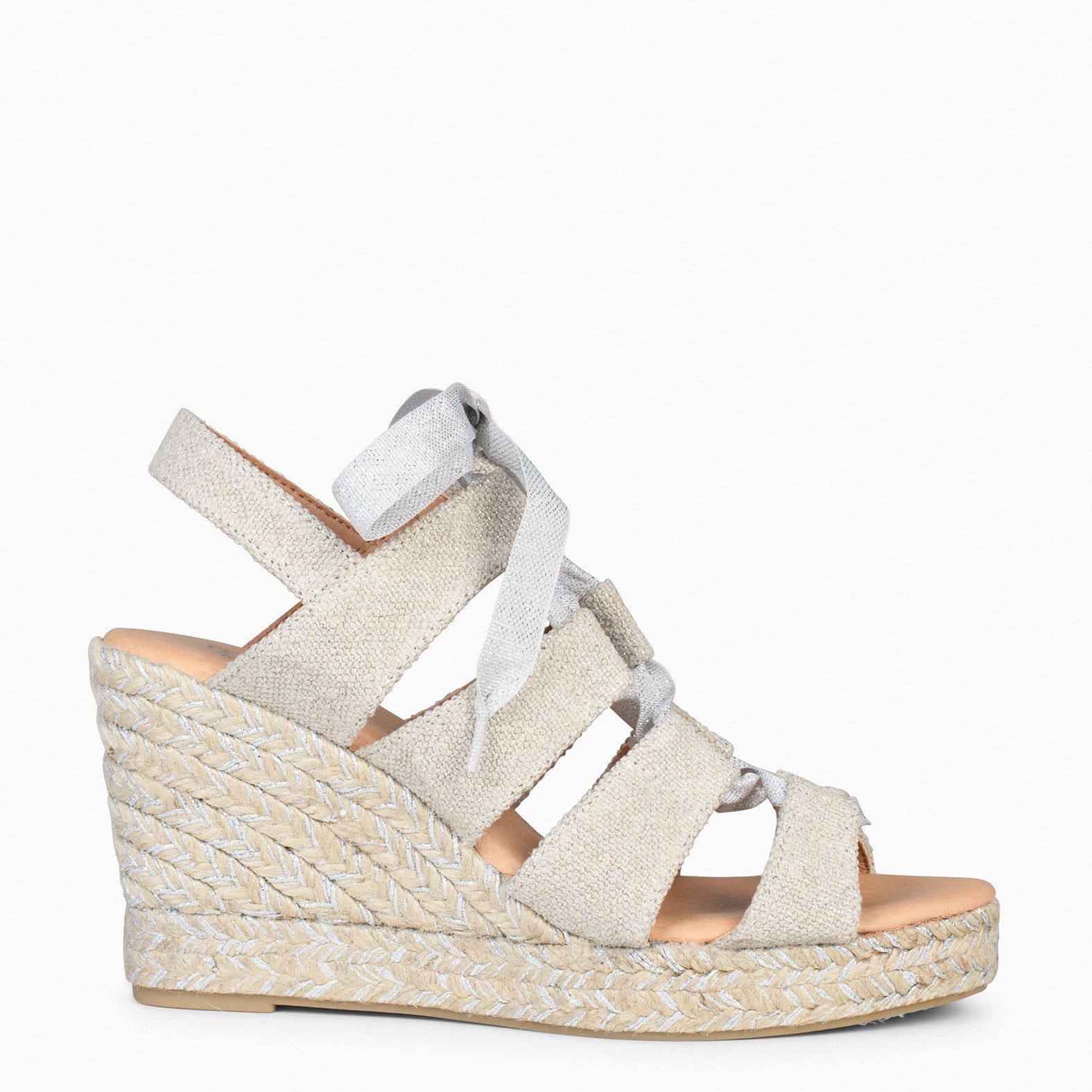 ROMANA – Cuñas altas de hilo de lurex PLATA