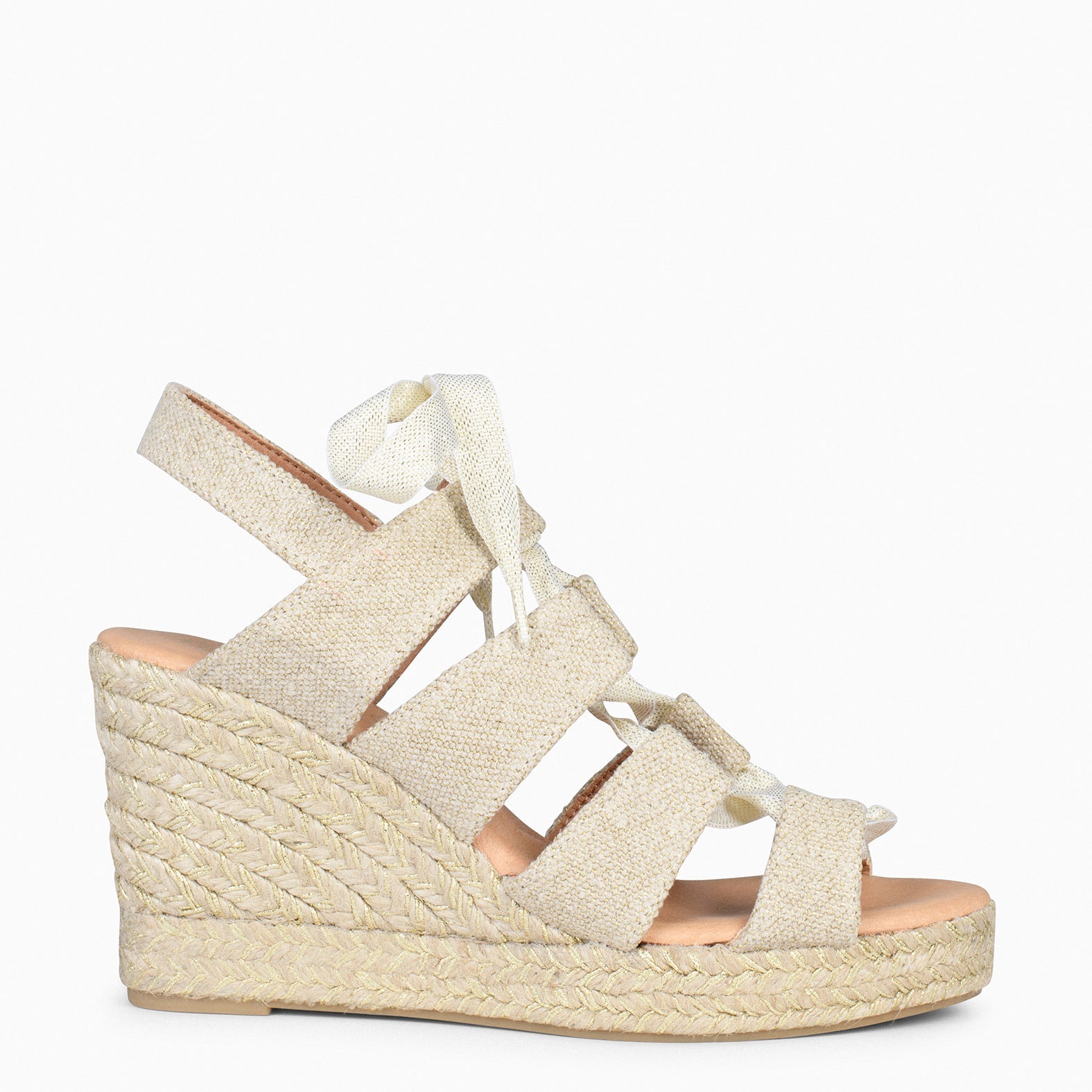 ROMANA – Cuñas altas de hilo de lurex ORO