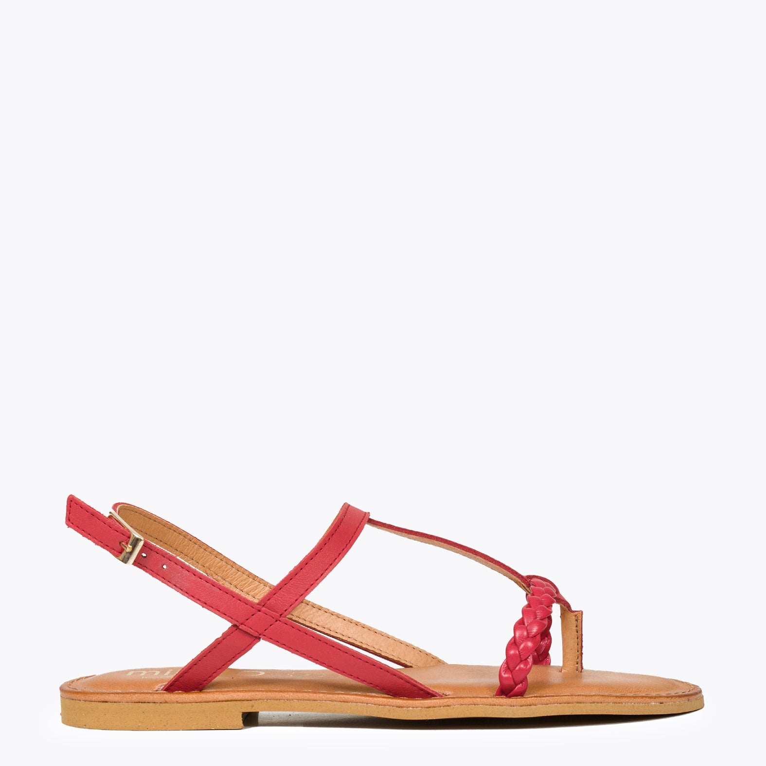 TRENZA PLANA – Sandalia plana de tiras ROJA