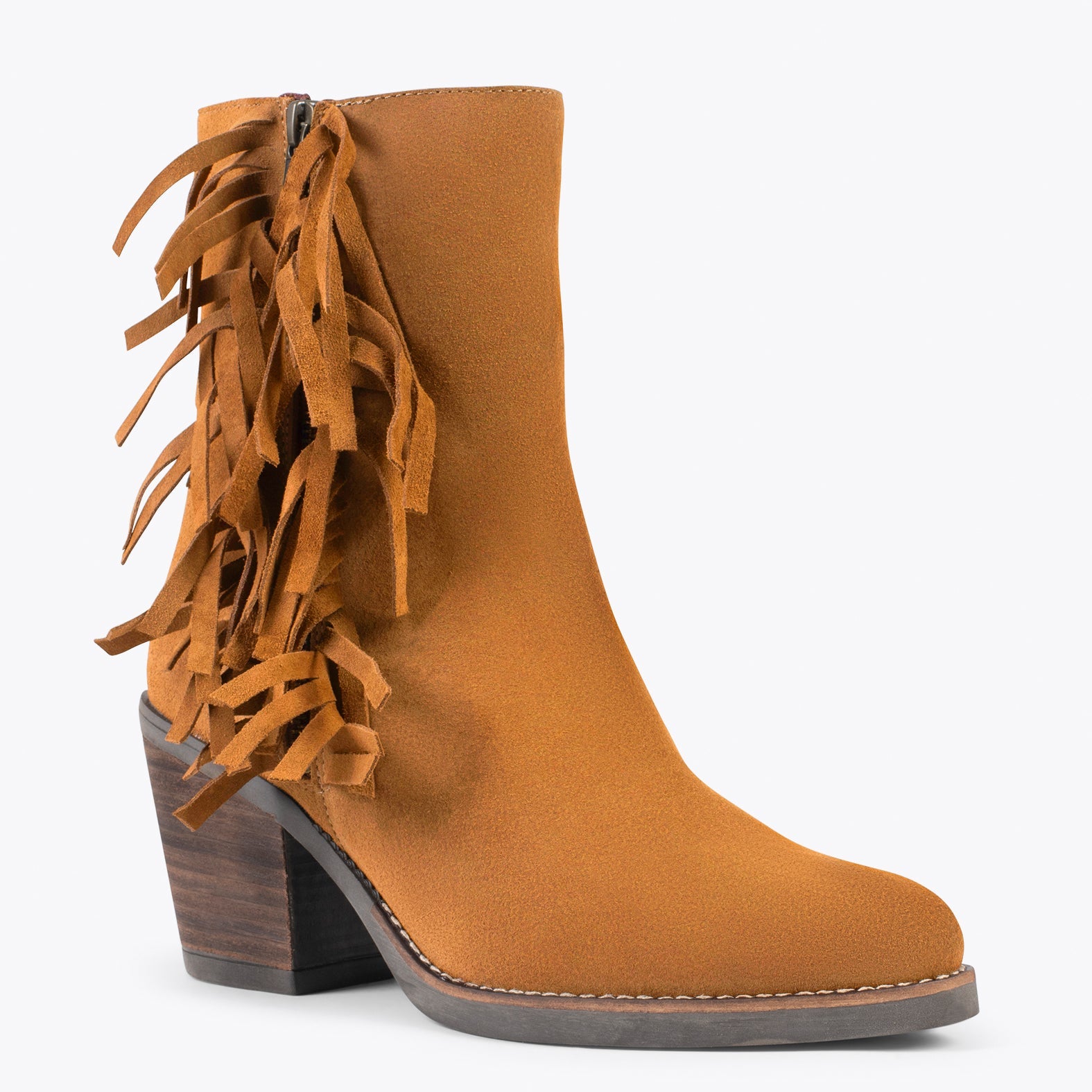 BOHO – Botines estilo cowboy con flecos CAMEL