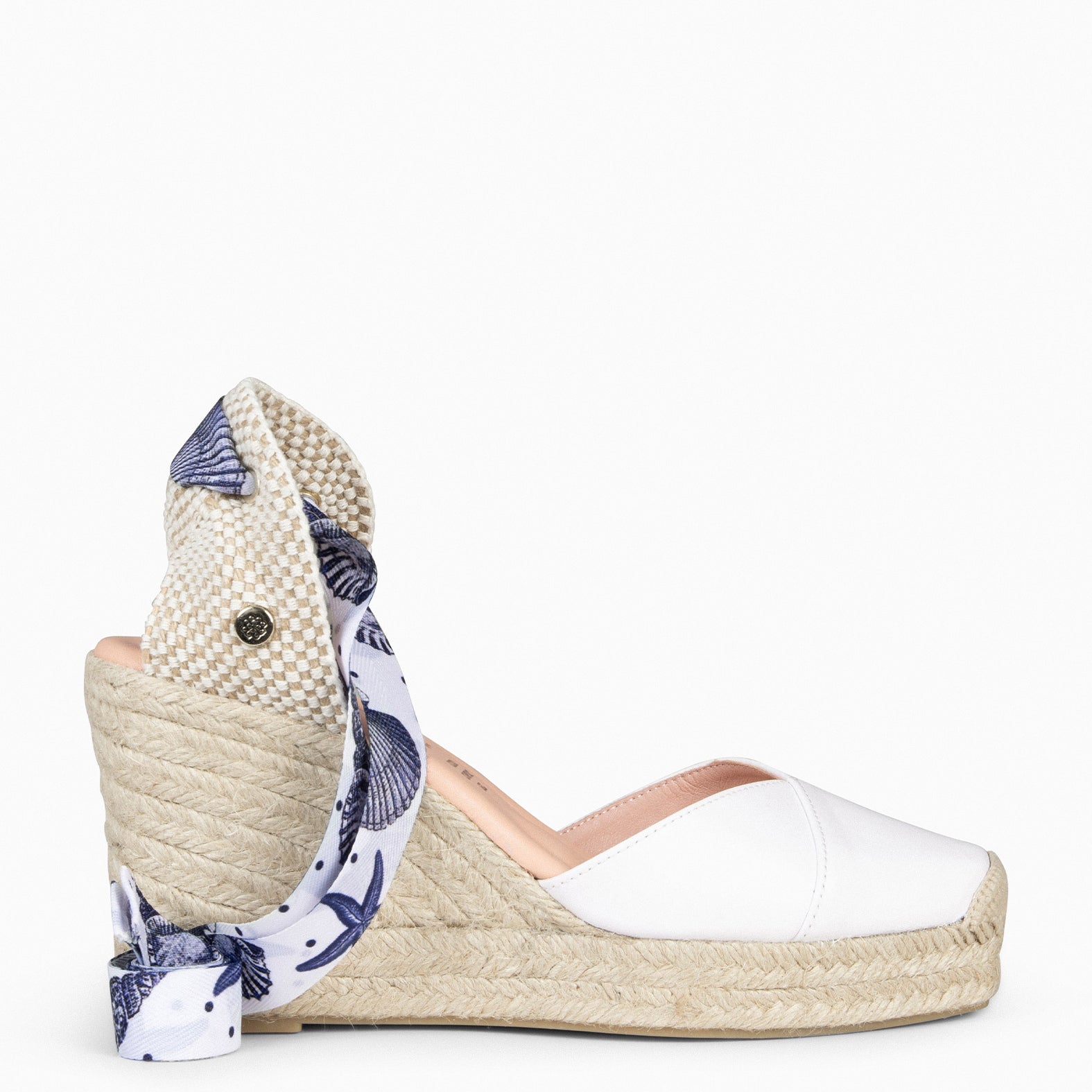 ARUBA - CUÑAS DE ESPARTO CON LAZO ESTAMPADO BLANCO