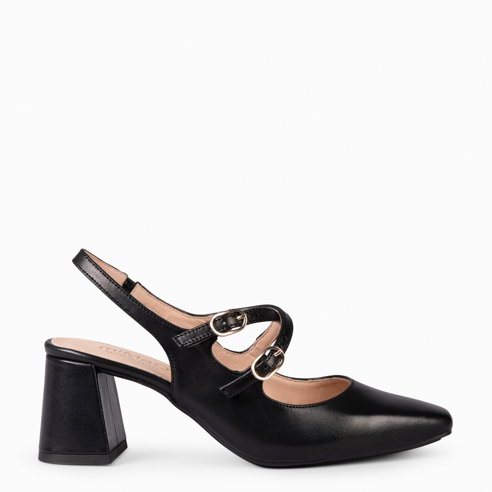NAMIBIA - ZAPATOS DE MUJER DESTALONADOS DE TACÓN ANCHO NEGRO