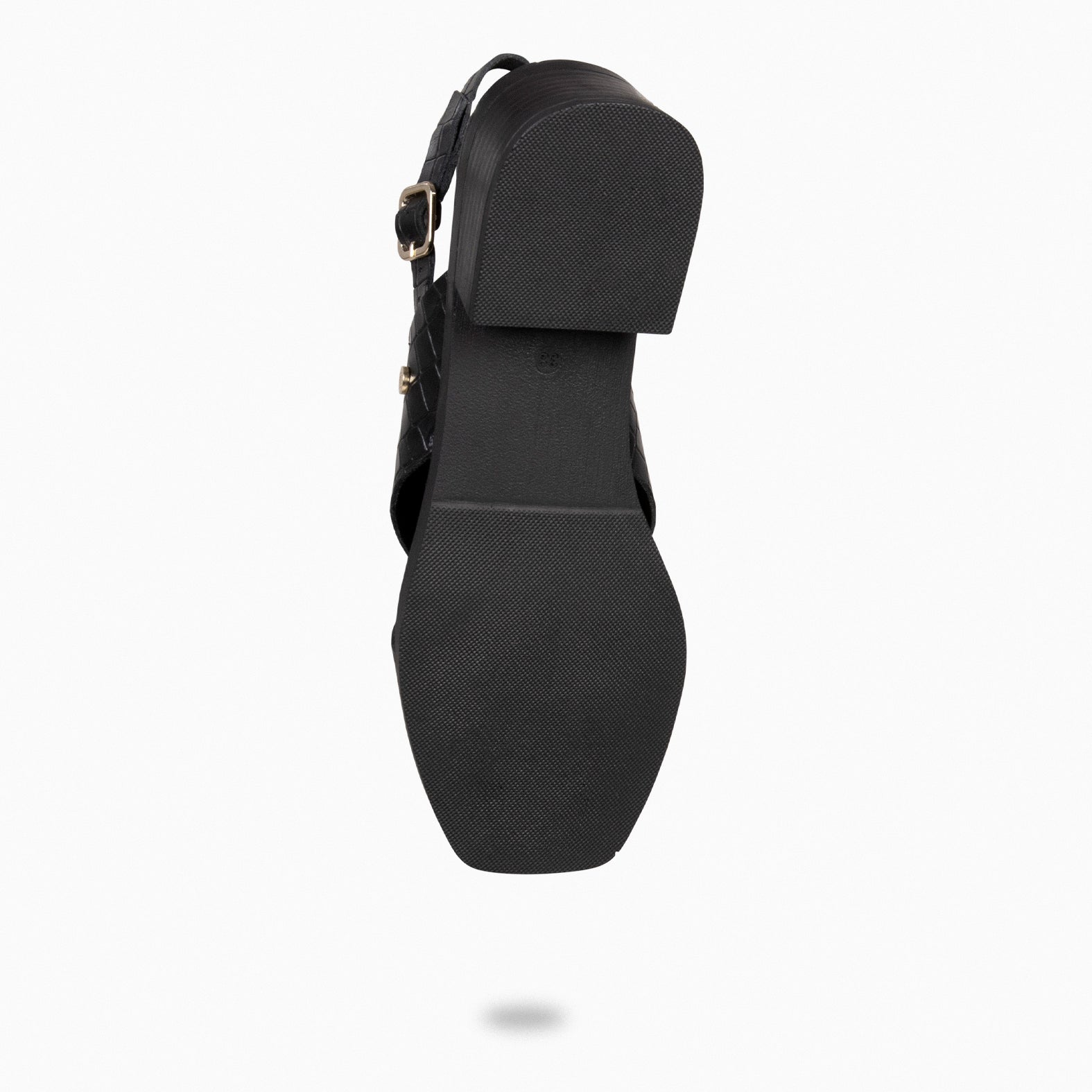 BETANIA - Sandalias planas de piel grabado coco NEGRO