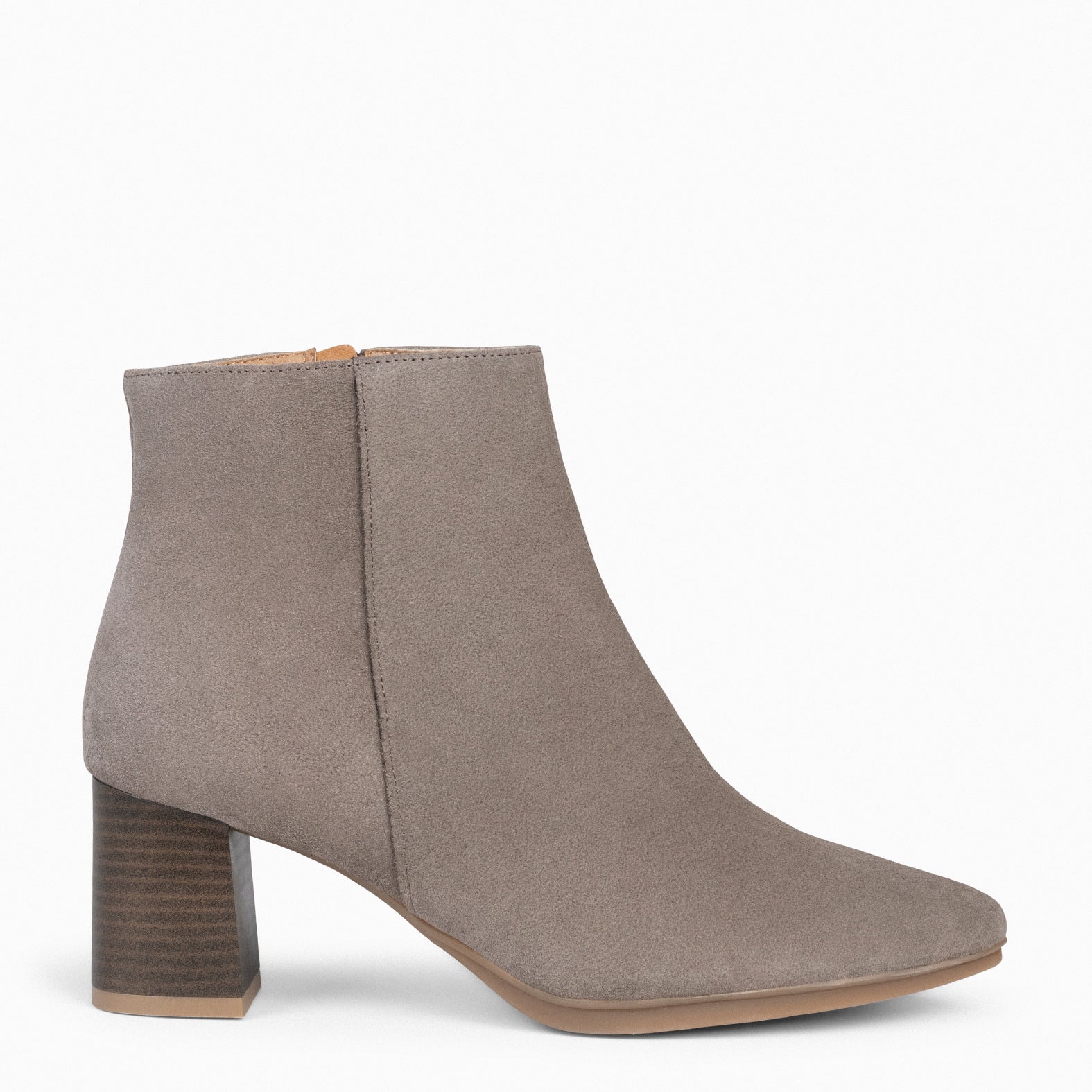 CITY - Botines de tacón ancho y punta fina TAUPE de serraje