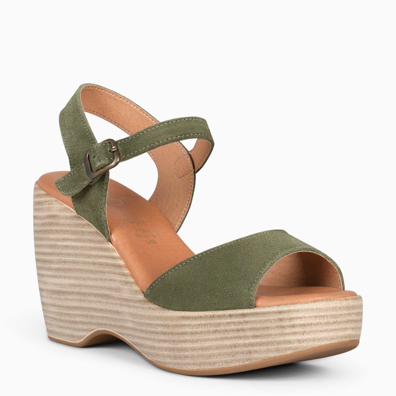 SIDNEY – Sandalias con cuña de madera VERDE