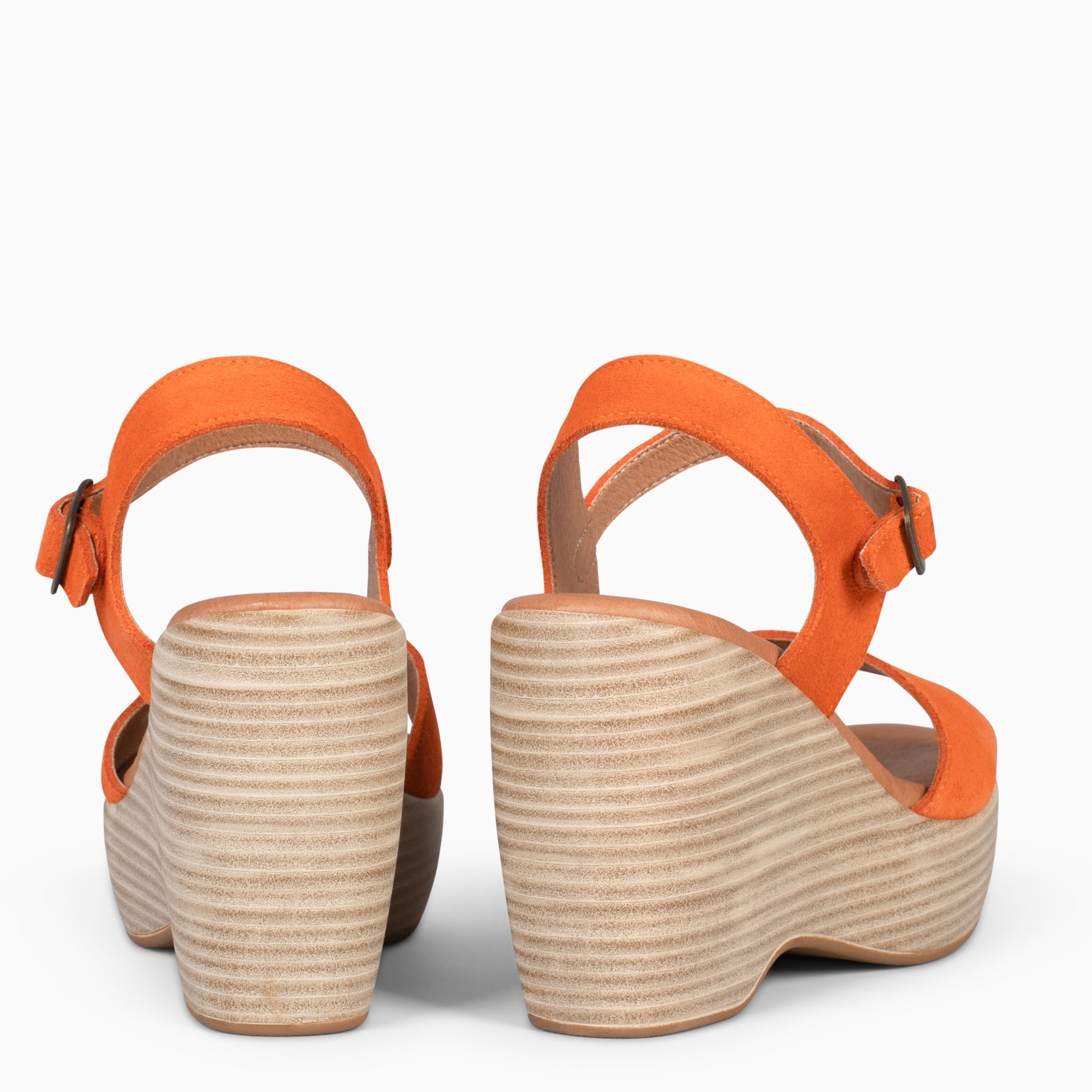 SIDNEY – Sandalias con cuña de madera NARANJA