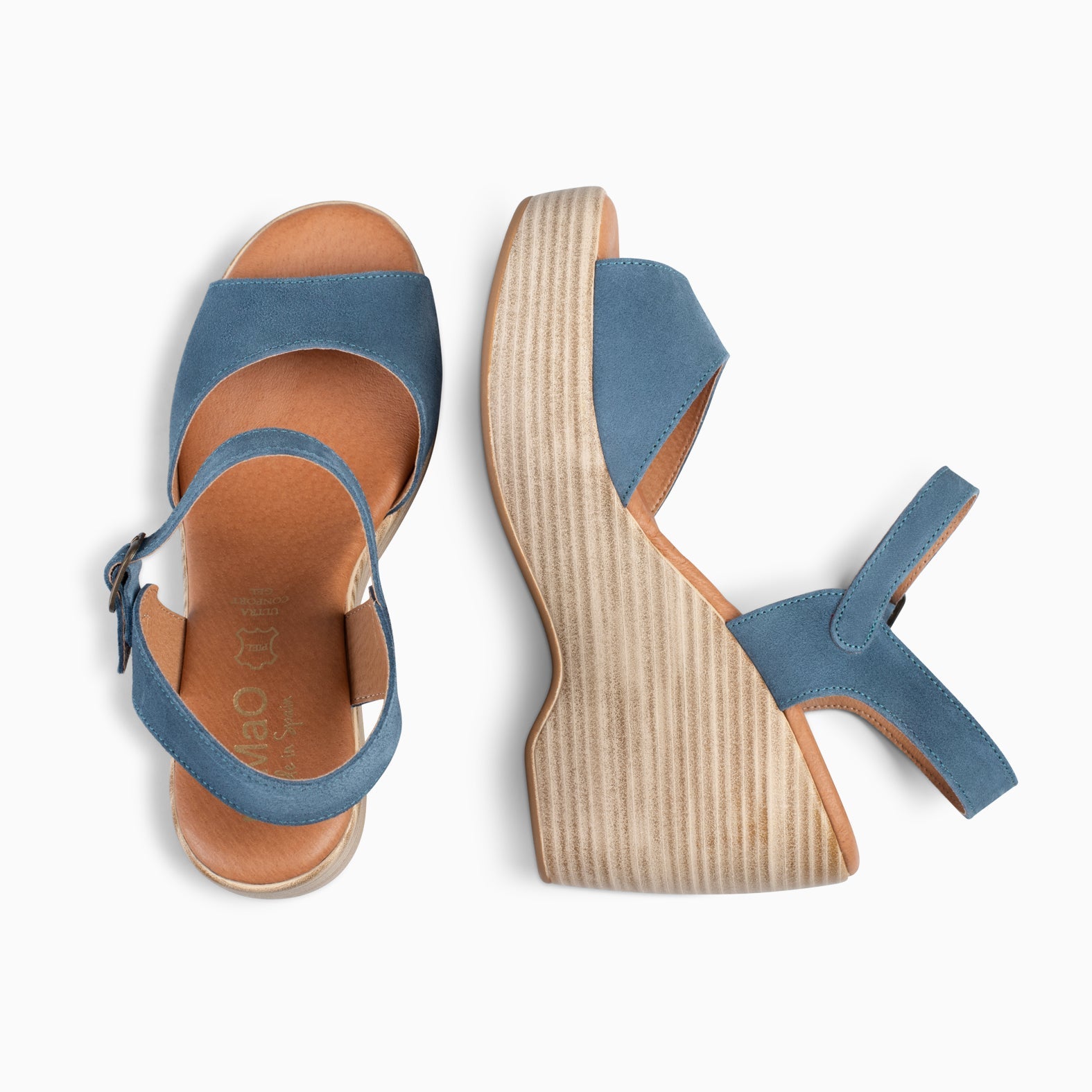 SIDNEY – Sandalias con cuña de madera AZUL