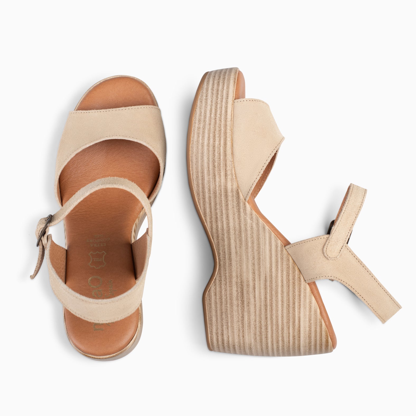SIDNEY – Sandalias con cuña de madera BEIGE