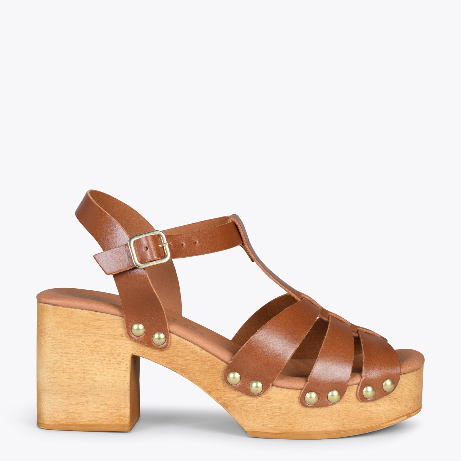 PARADISE – Sandalias de madera cangrejeras CAMEL