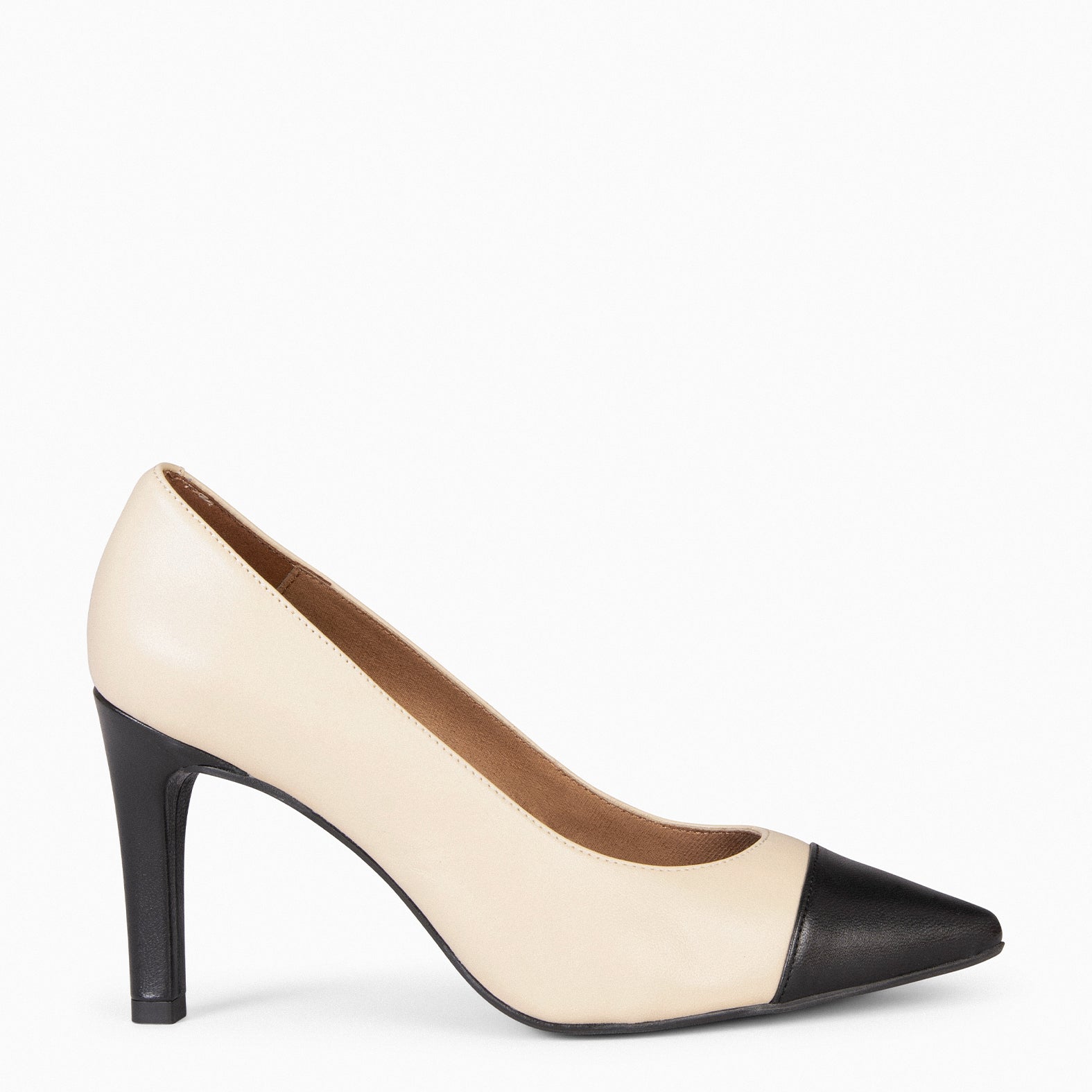 BIANCA - Zapatos BEIGE de tacón alto y puntera NEGRO