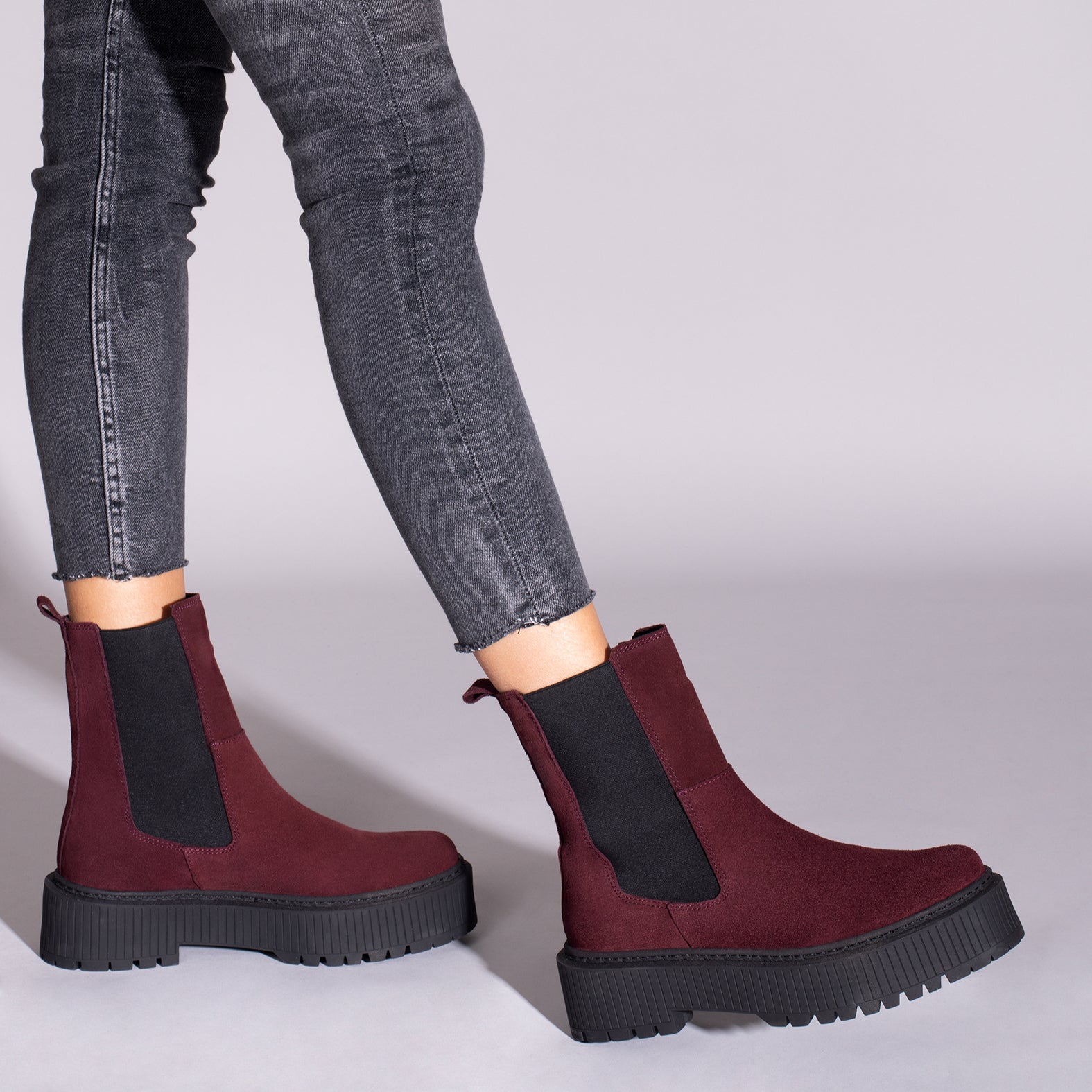 GLASGOW - Botines track de piel BURDEOS