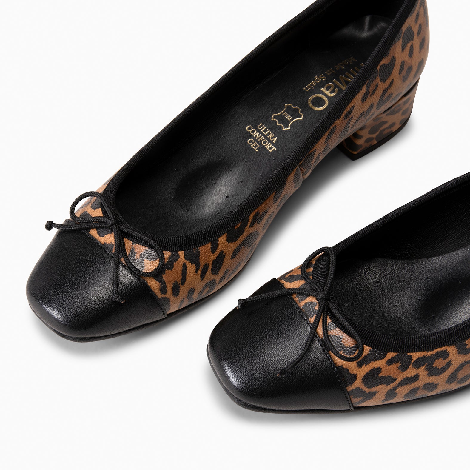 GLAMOUR – Bailarinas con tacón y puntera de napa LEOPARDO