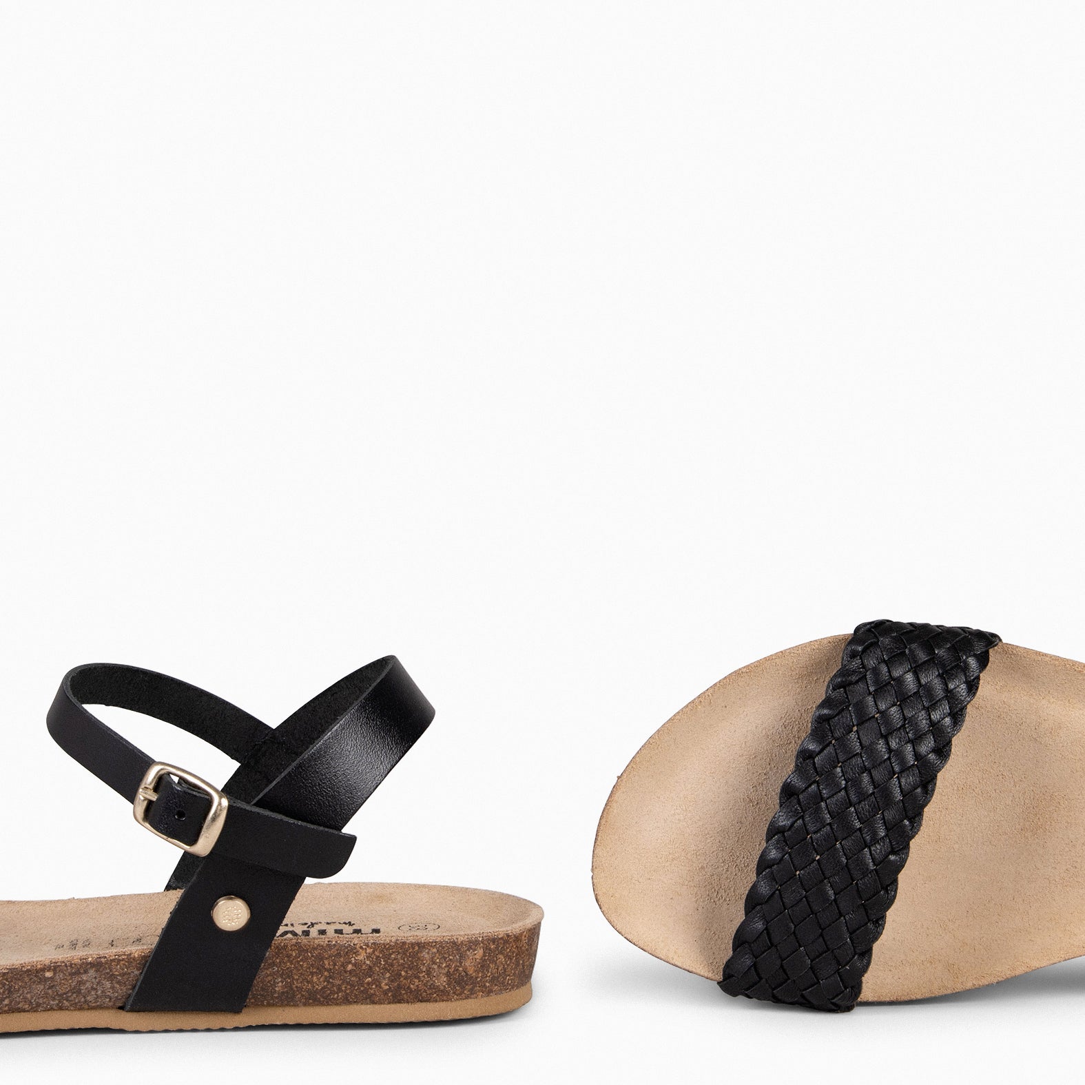 AIRE - Sandalias Planas BIO de tira Trenzada NEGRO