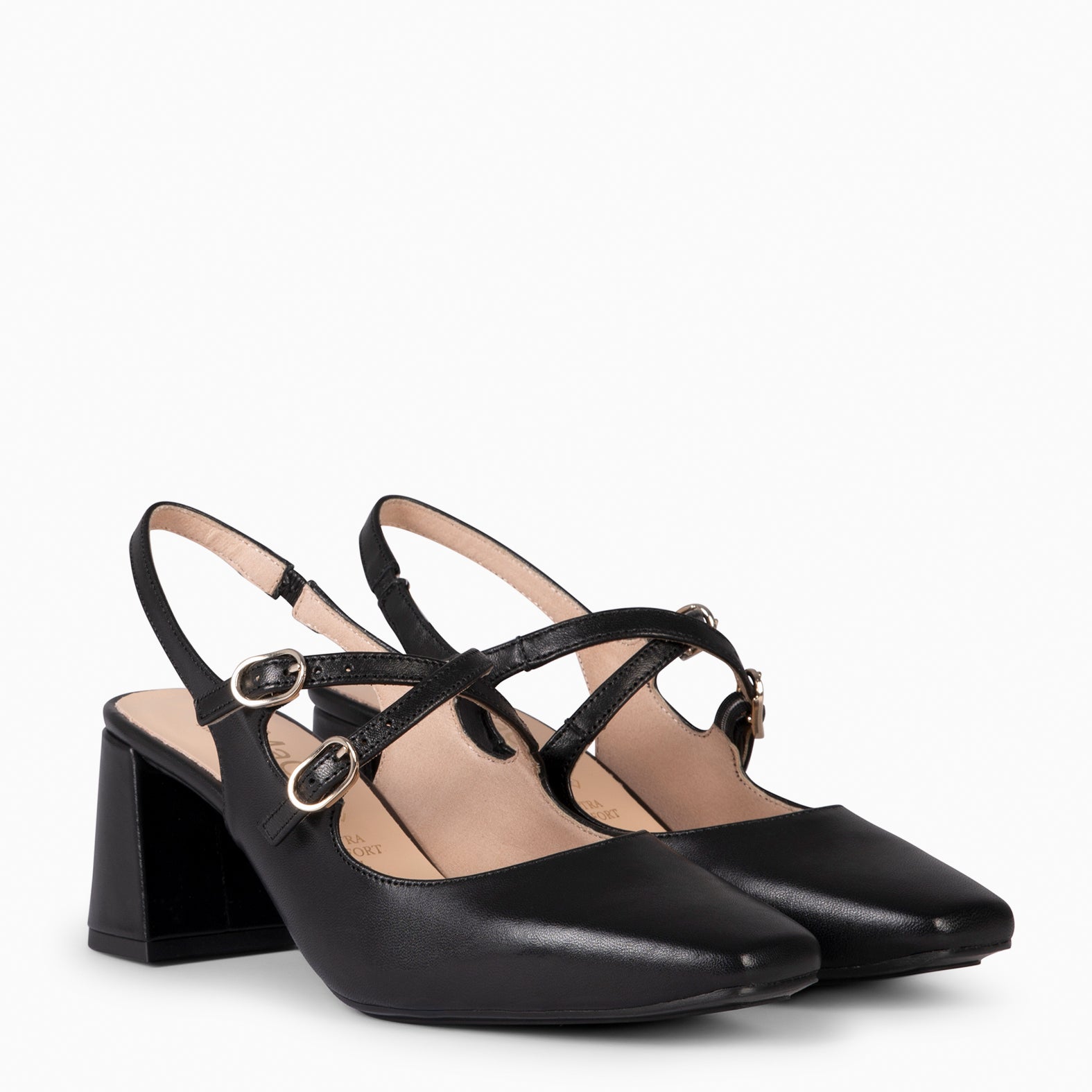 NAMIBIA - ZAPATOS DE MUJER DESTALONADOS DE TACÓN ANCHO NEGRO