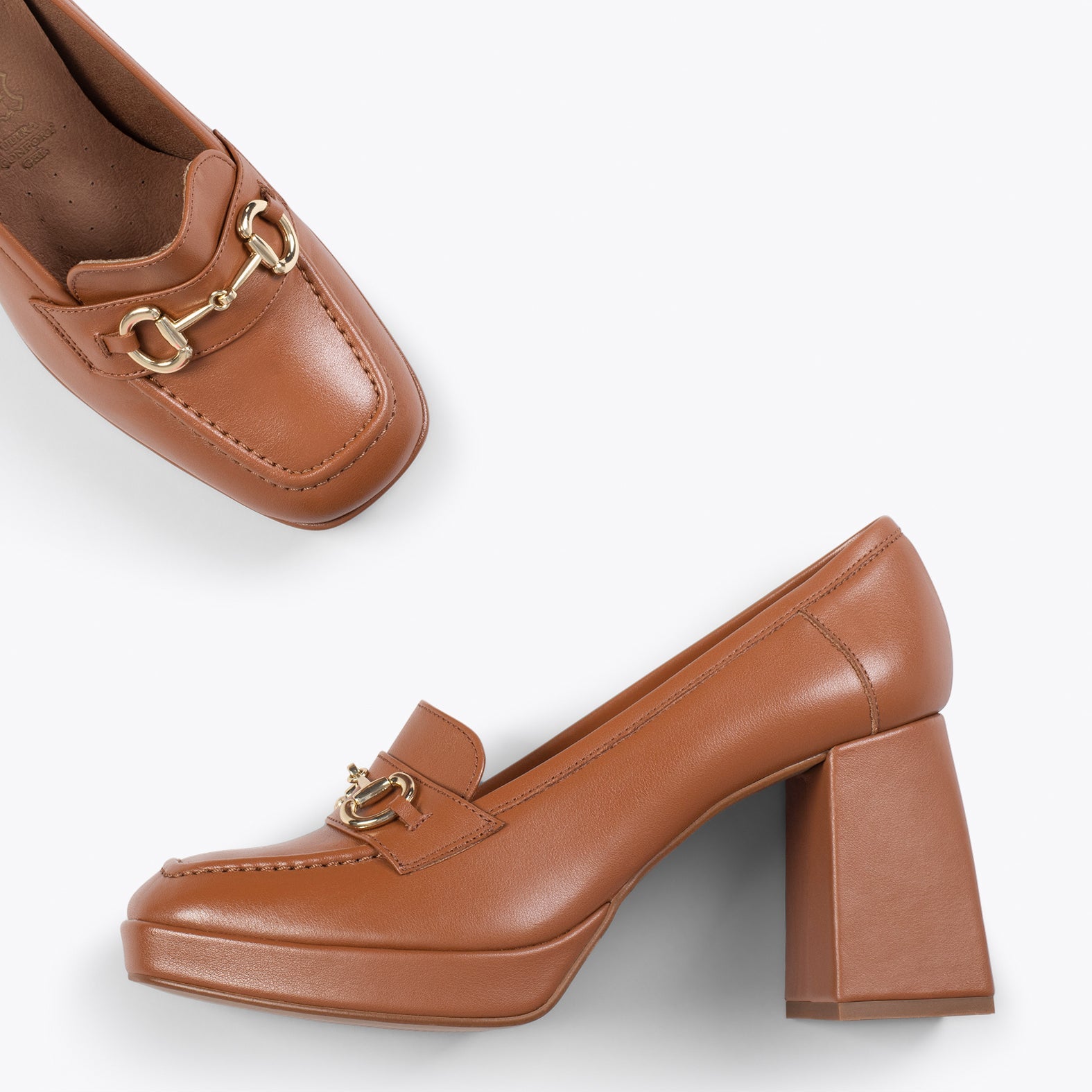 ANNETTE – Mocasines de mujer con tacón y plataforma CAMEL
