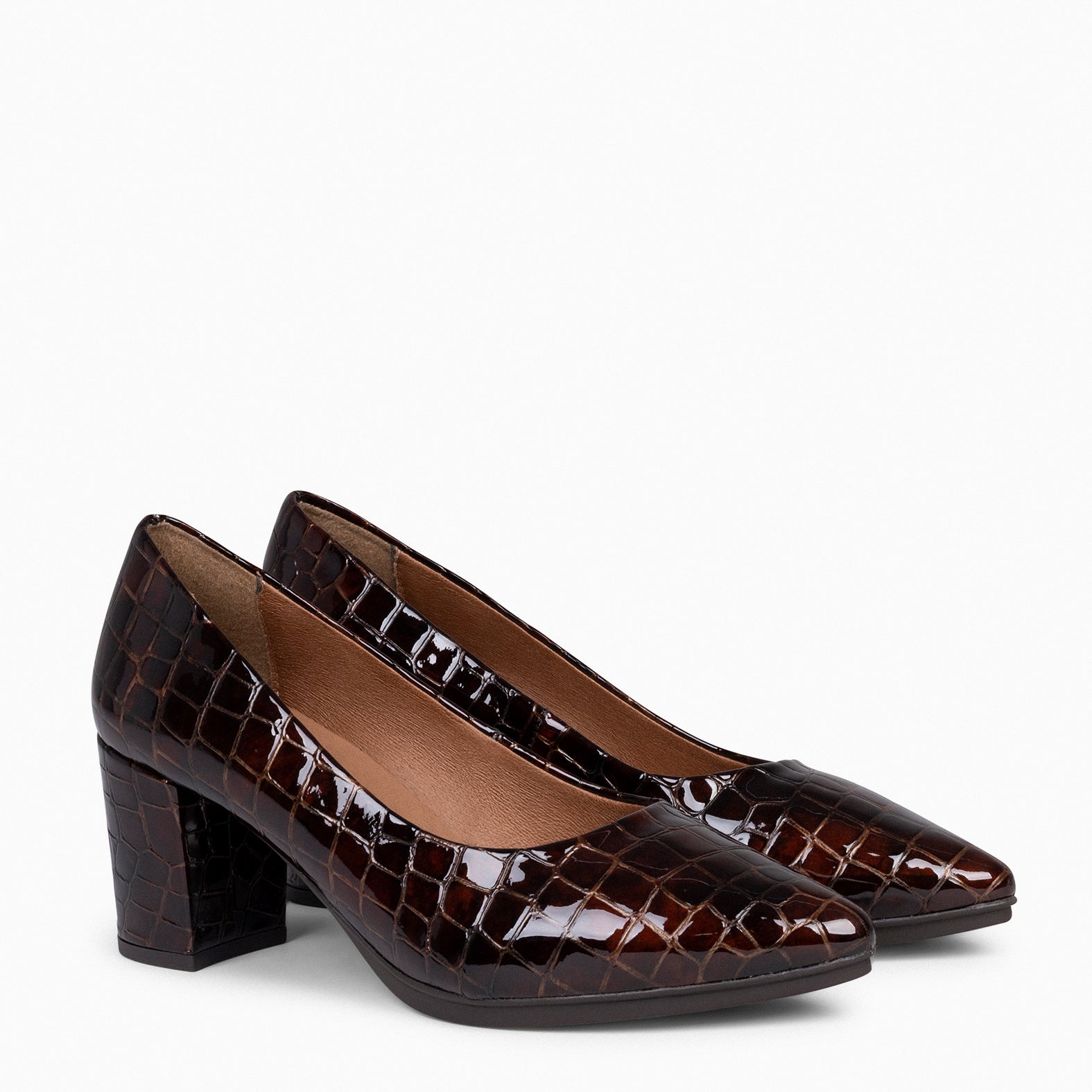 URBAN S COCO – Zapatos de tacón con textura de cocodrilo CAFÉ