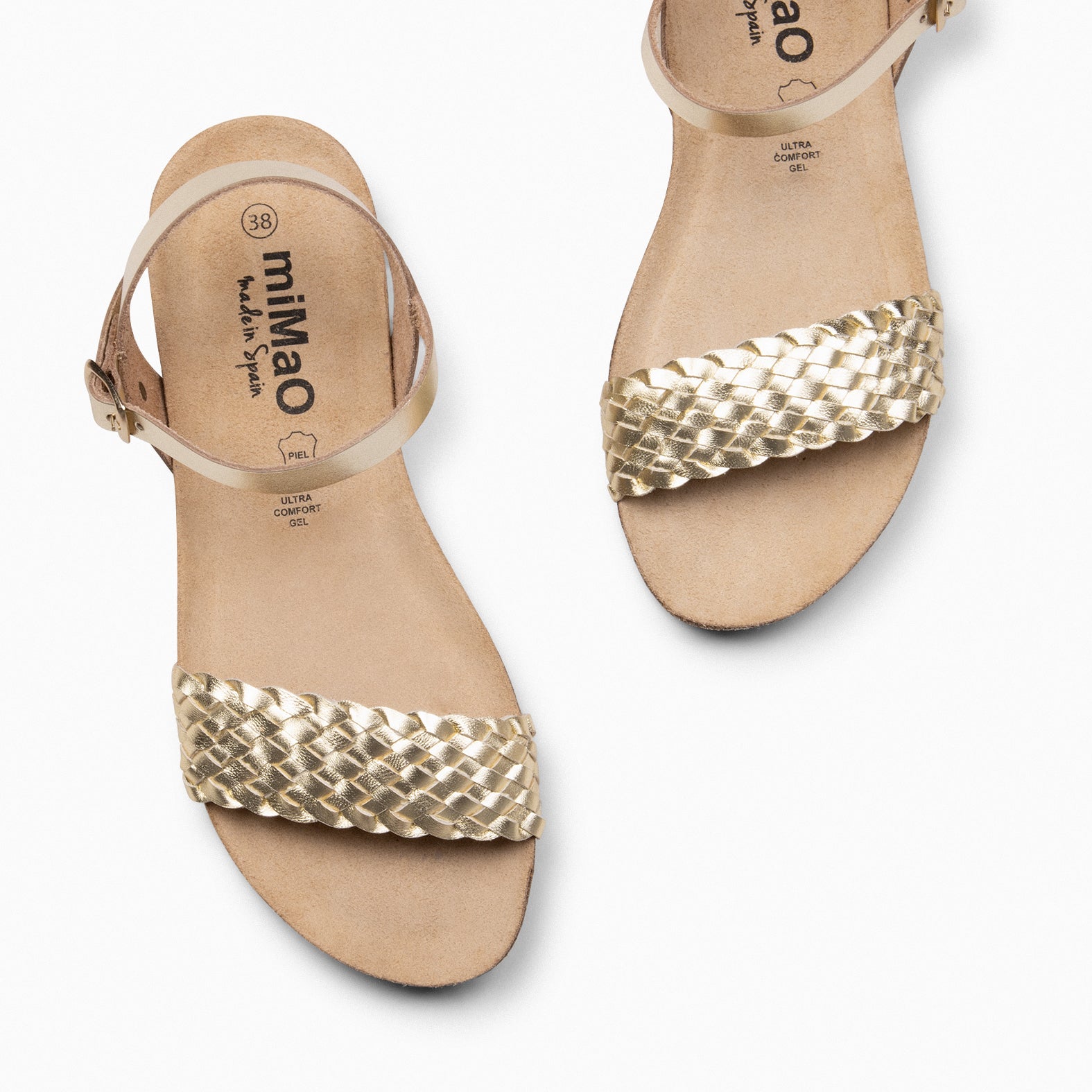 AIRE - Sandalias Planas BIO de tira Trenzada ORO