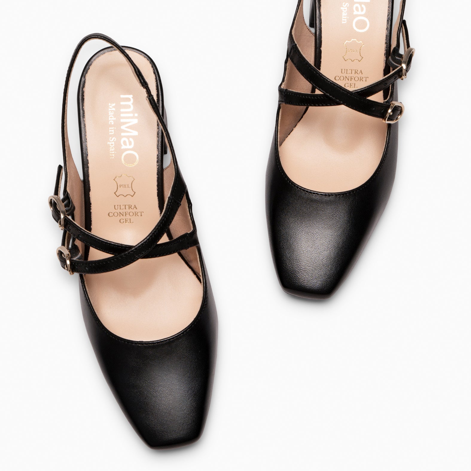 NAMIBIA - ZAPATOS DE MUJER DESTALONADOS DE TACÓN ANCHO NEGRO