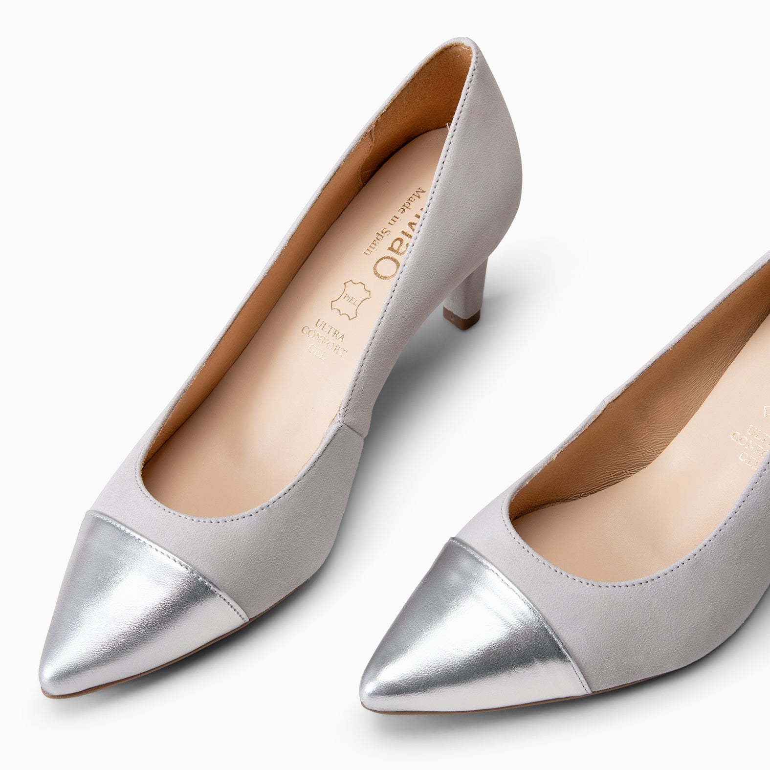 LILLY S - Zapato de tacón con puntera bicolor GRIS PERLA
