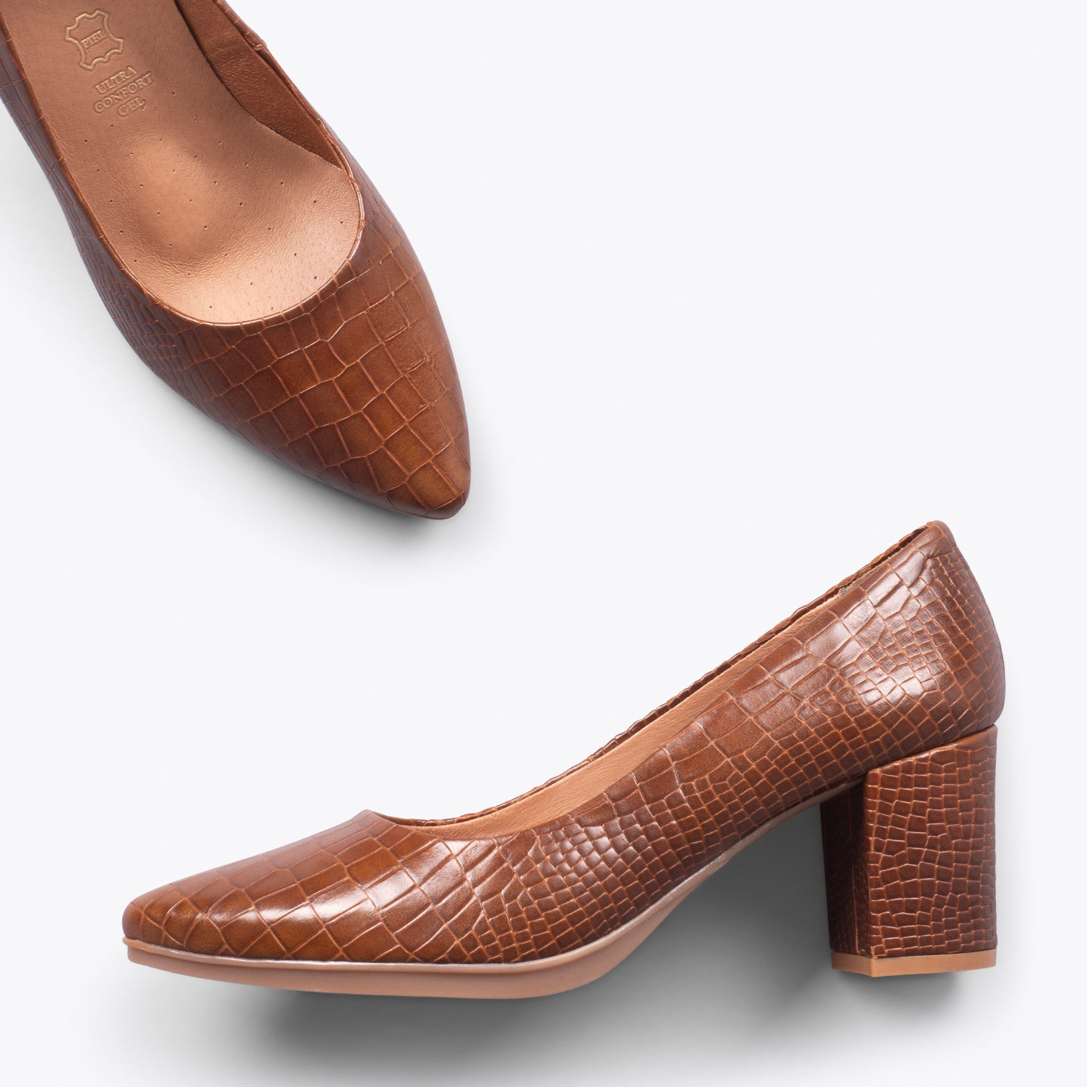 URBAN S COCO – Zapatos de tacón con textura de cocodrilo MARRÓN