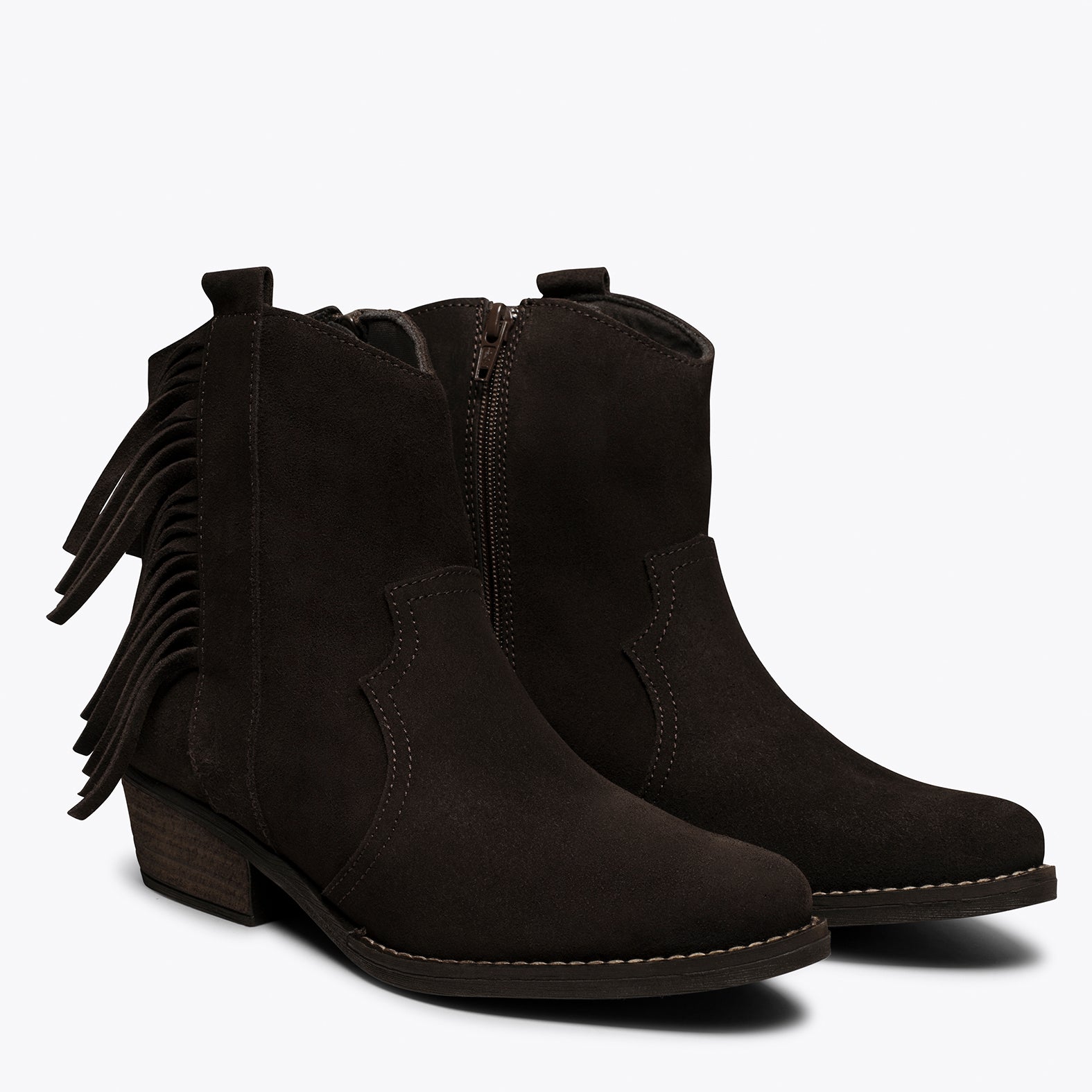 BOHO- Botín cowboy MARRÓN con flecos