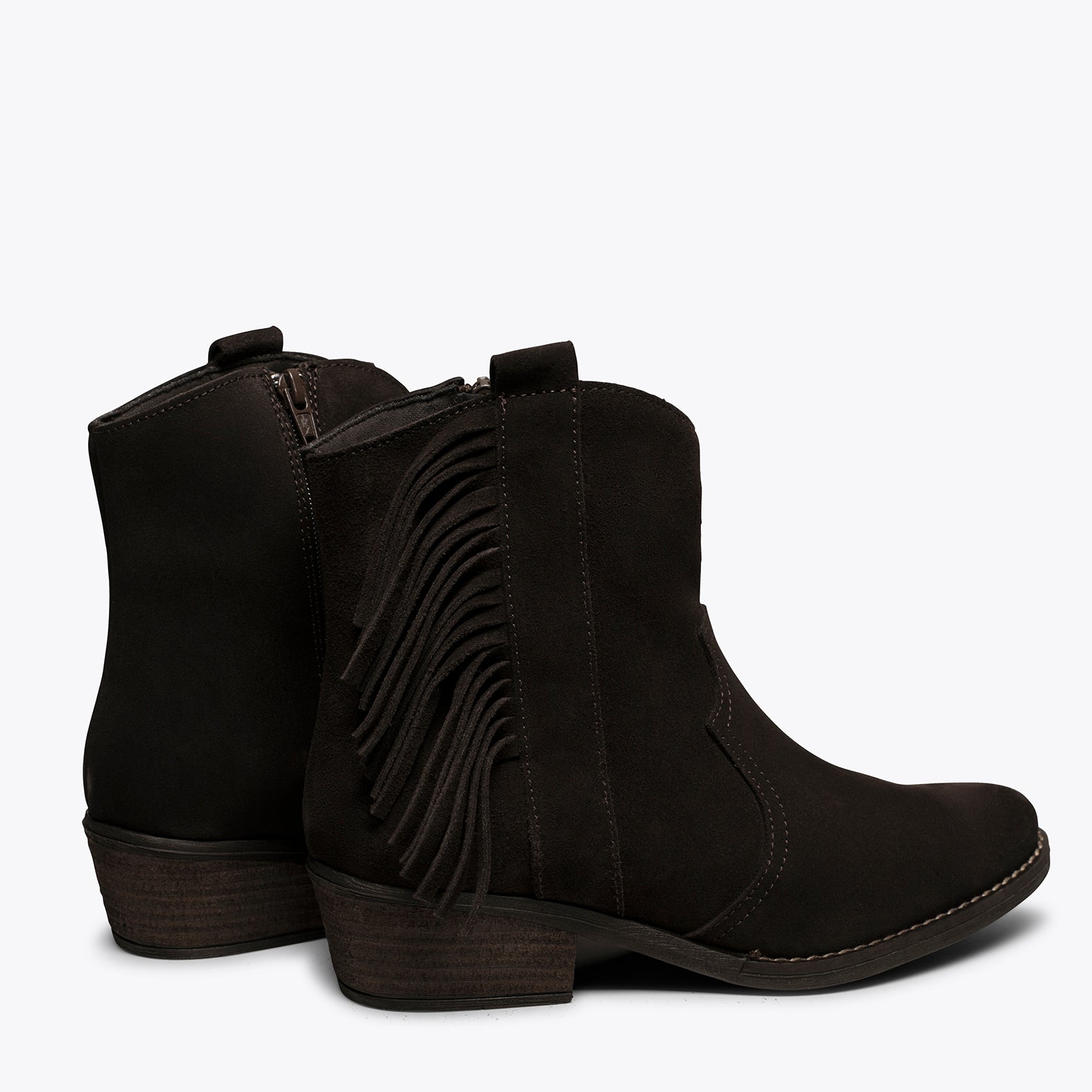 BOHO- Botín cowboy MARRÓN con flecos