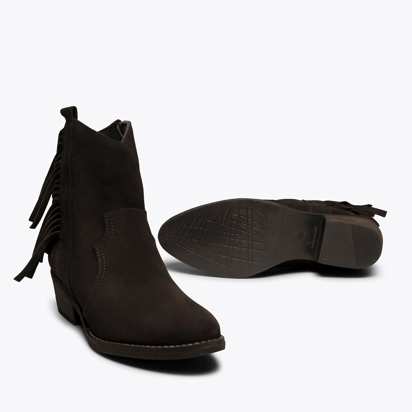BOHO- Botín cowboy MARRÓN con flecos