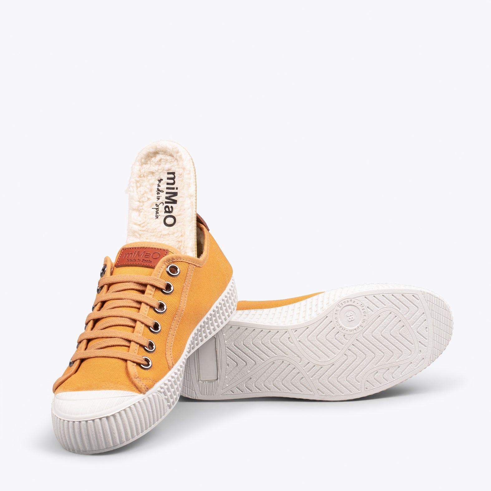 BAMBA - Zapatillas de lona hidrófuga con borreguito MOSTAZA