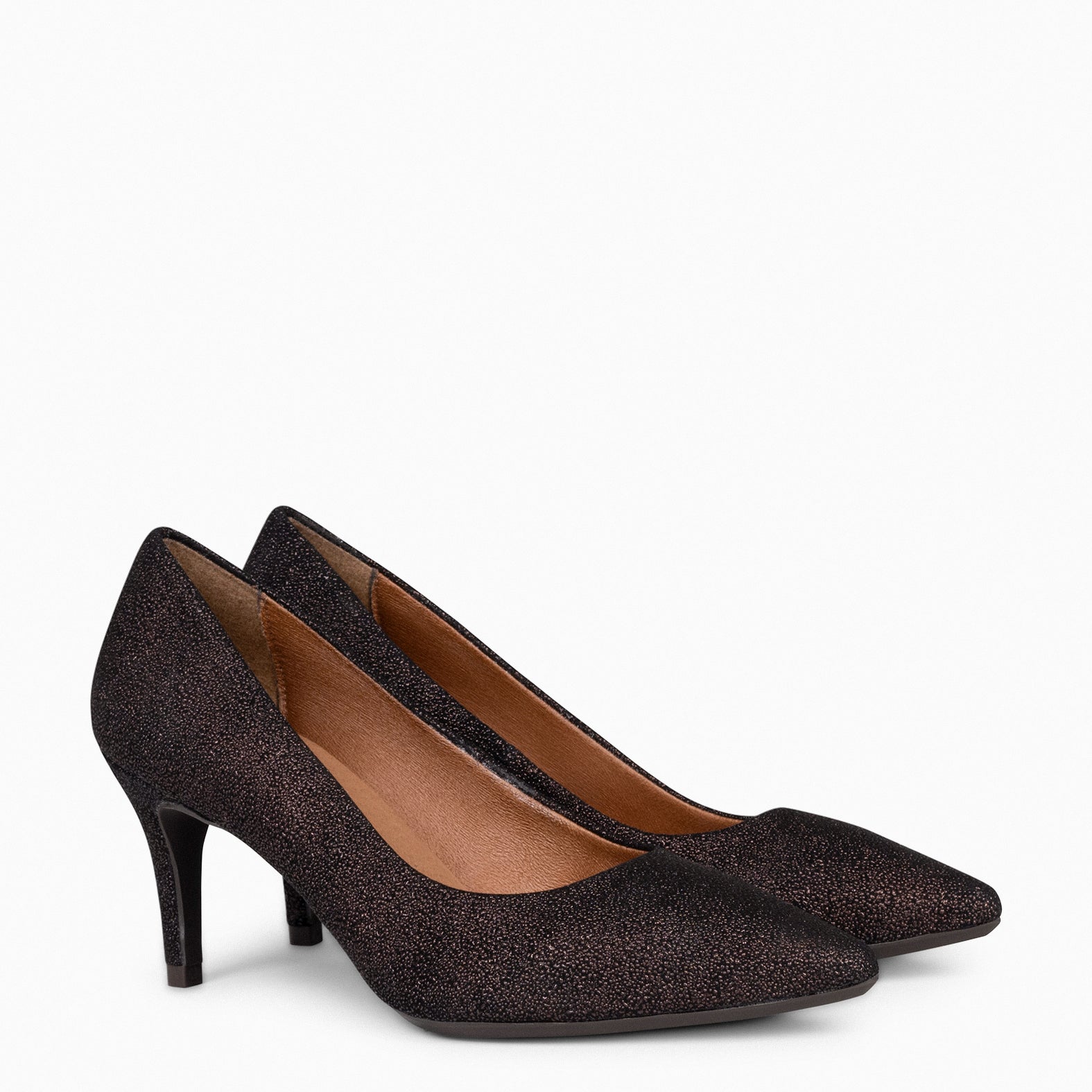 STILETTO BRIGHT - Zapatos de tacón de aguja con textura de grano brillante MARRÓN