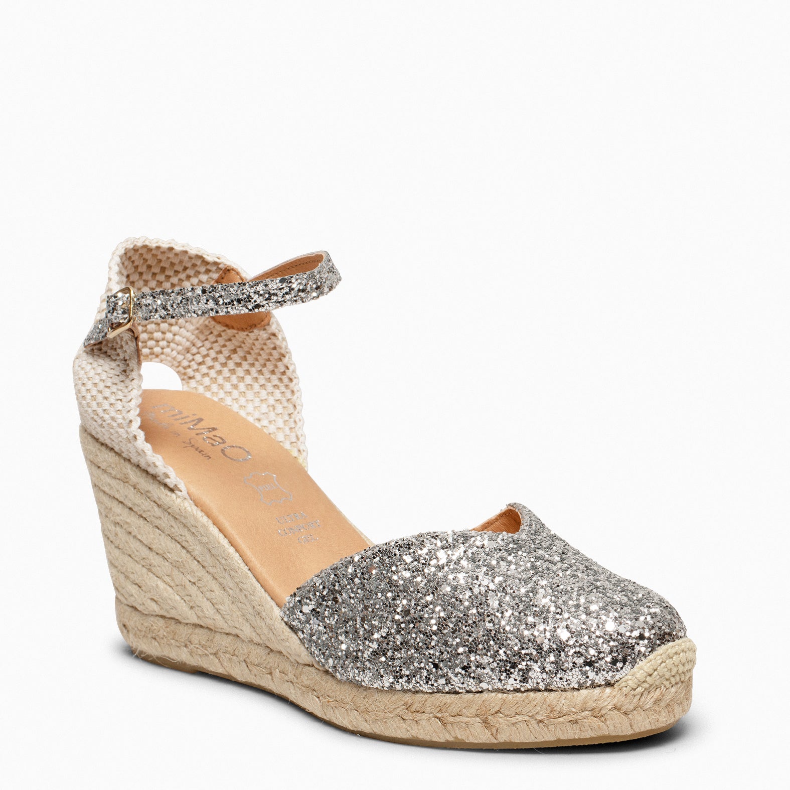 NERJA GLITTER - Cuñas altas de esparto con glitter PLATA