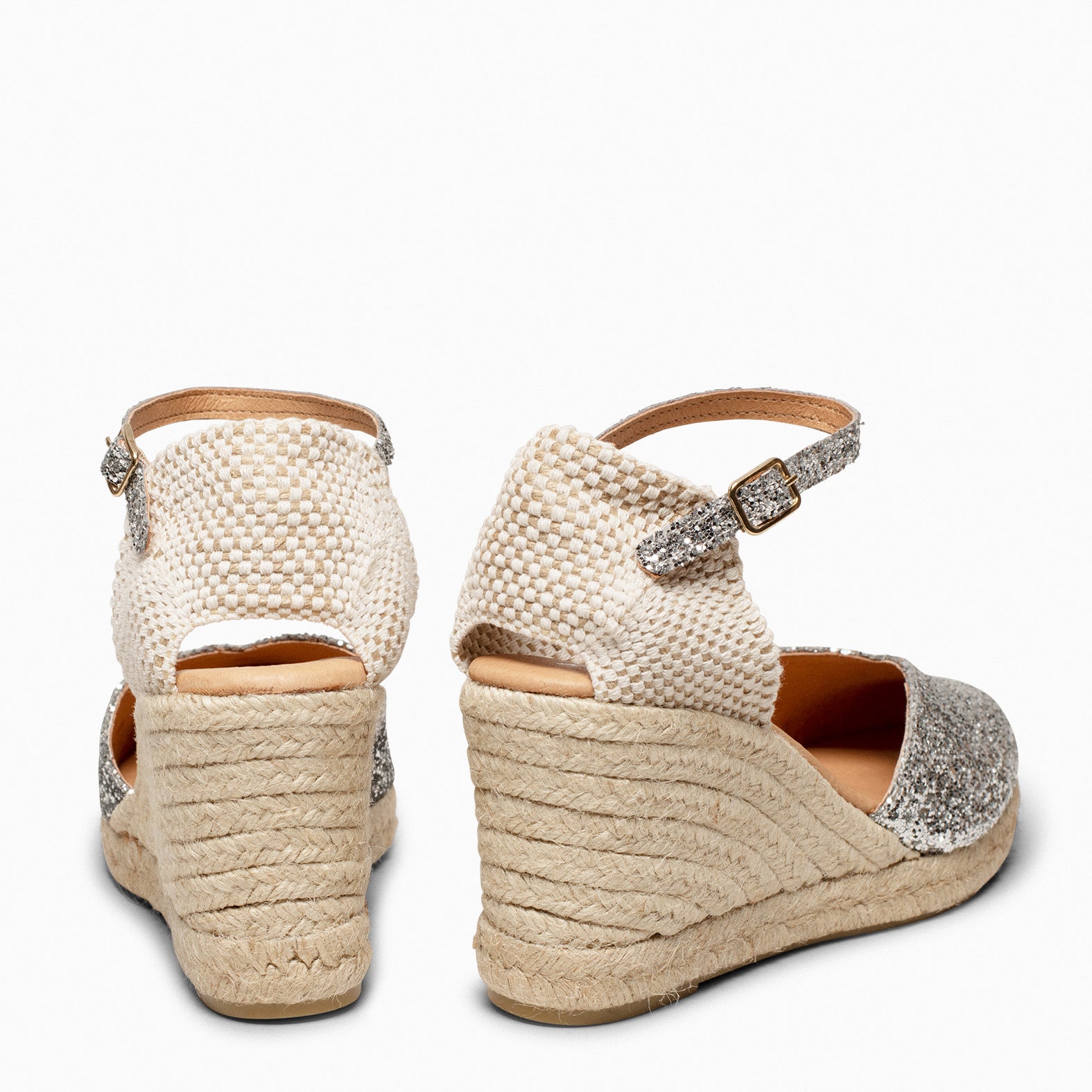 NERJA GLITTER - Cuñas altas de esparto con glitter PLATA