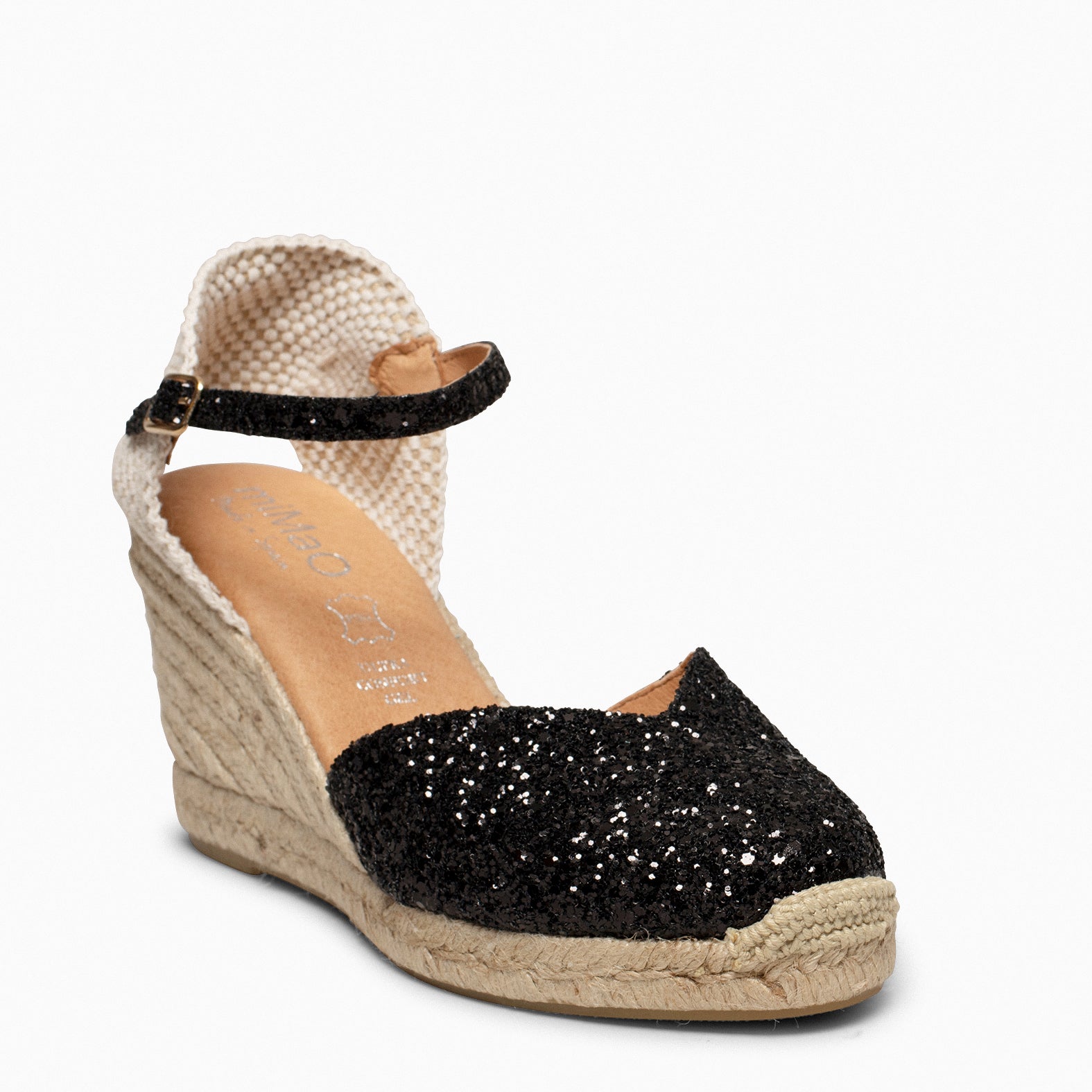 NERJA GLITTER - Cuñas altas de esparto con glitter NEGRO