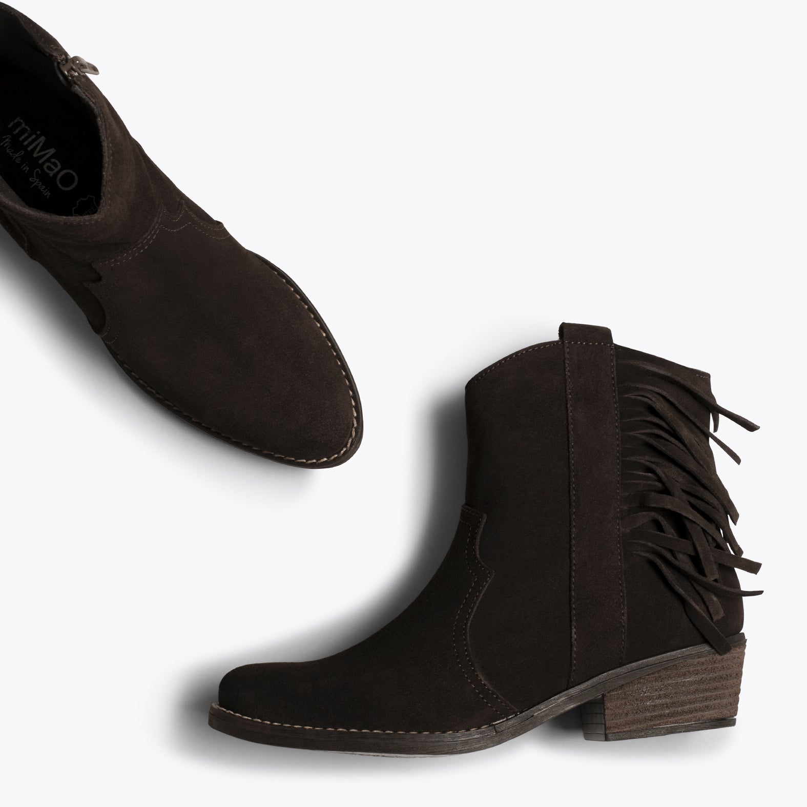 BOHO- Botín cowboy MARRÓN con flecos
