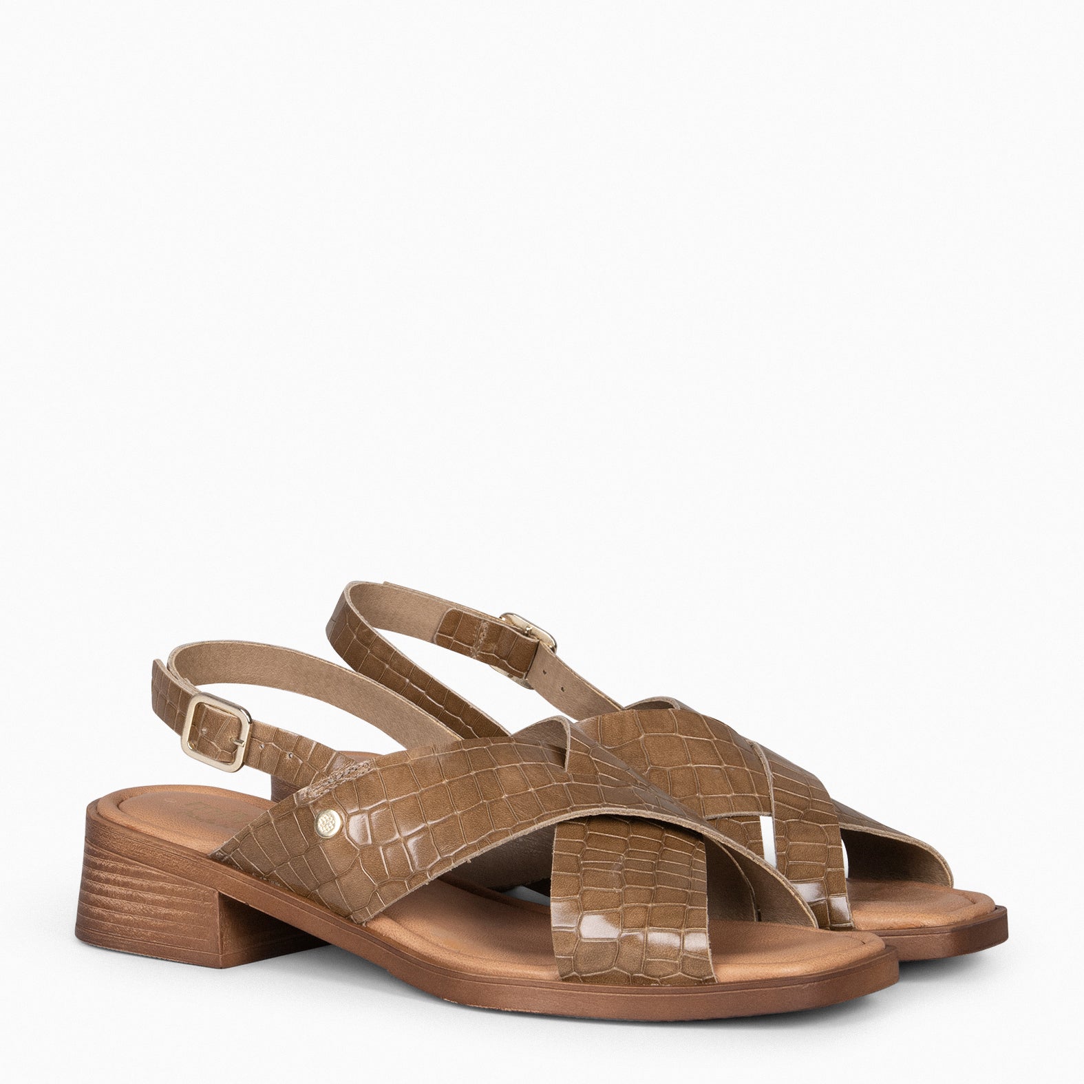 BETANIA - Sandalias planas de piel grabado coco TAUPE