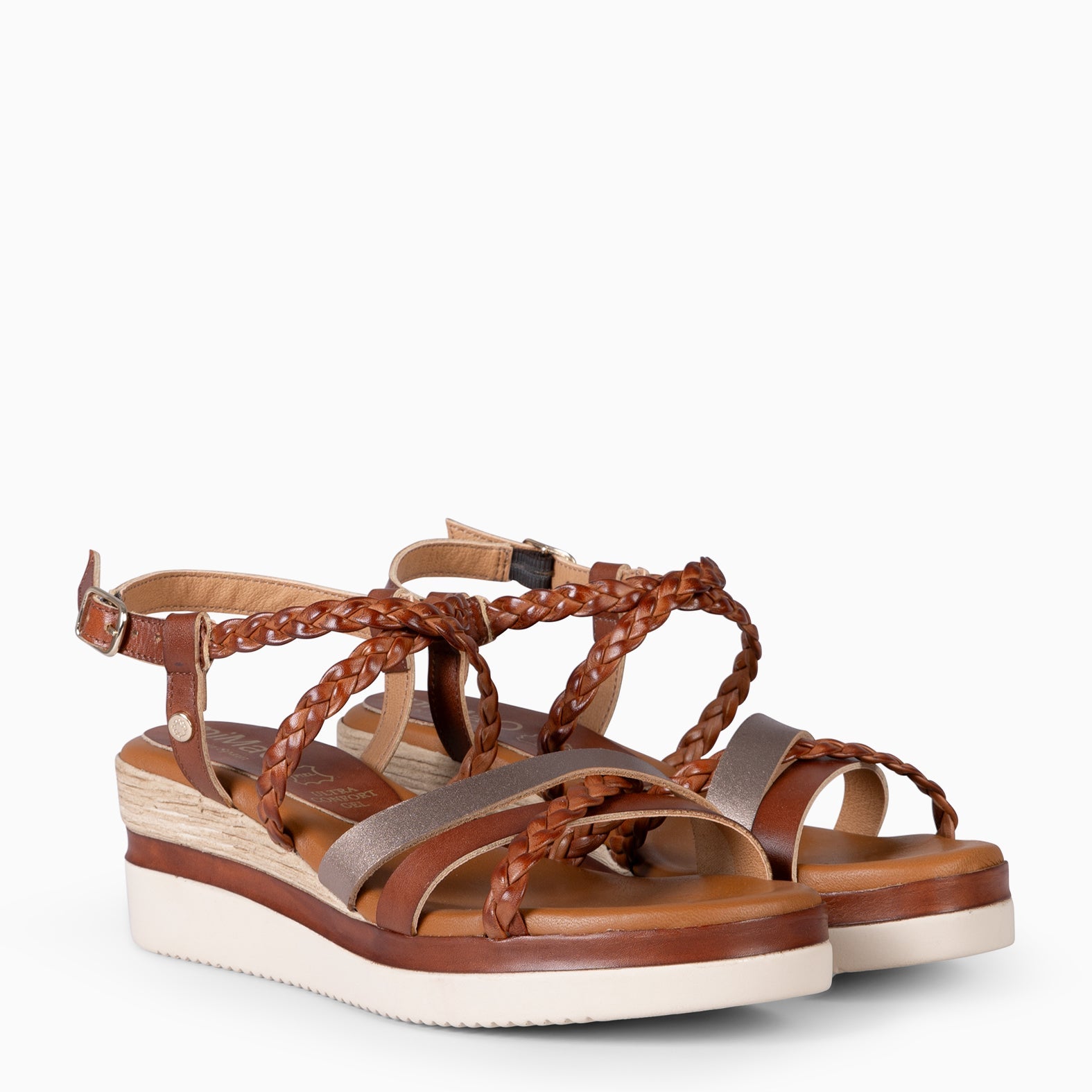 GLADYS - SANDALIA BICOLOR CON CUÑA CAMEL