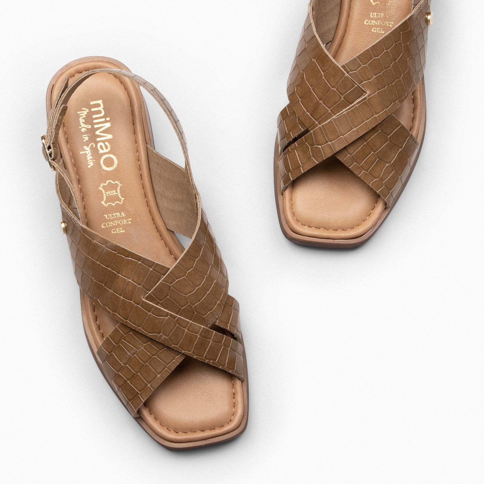 BETANIA - Sandalias planas de piel grabado coco TAUPE