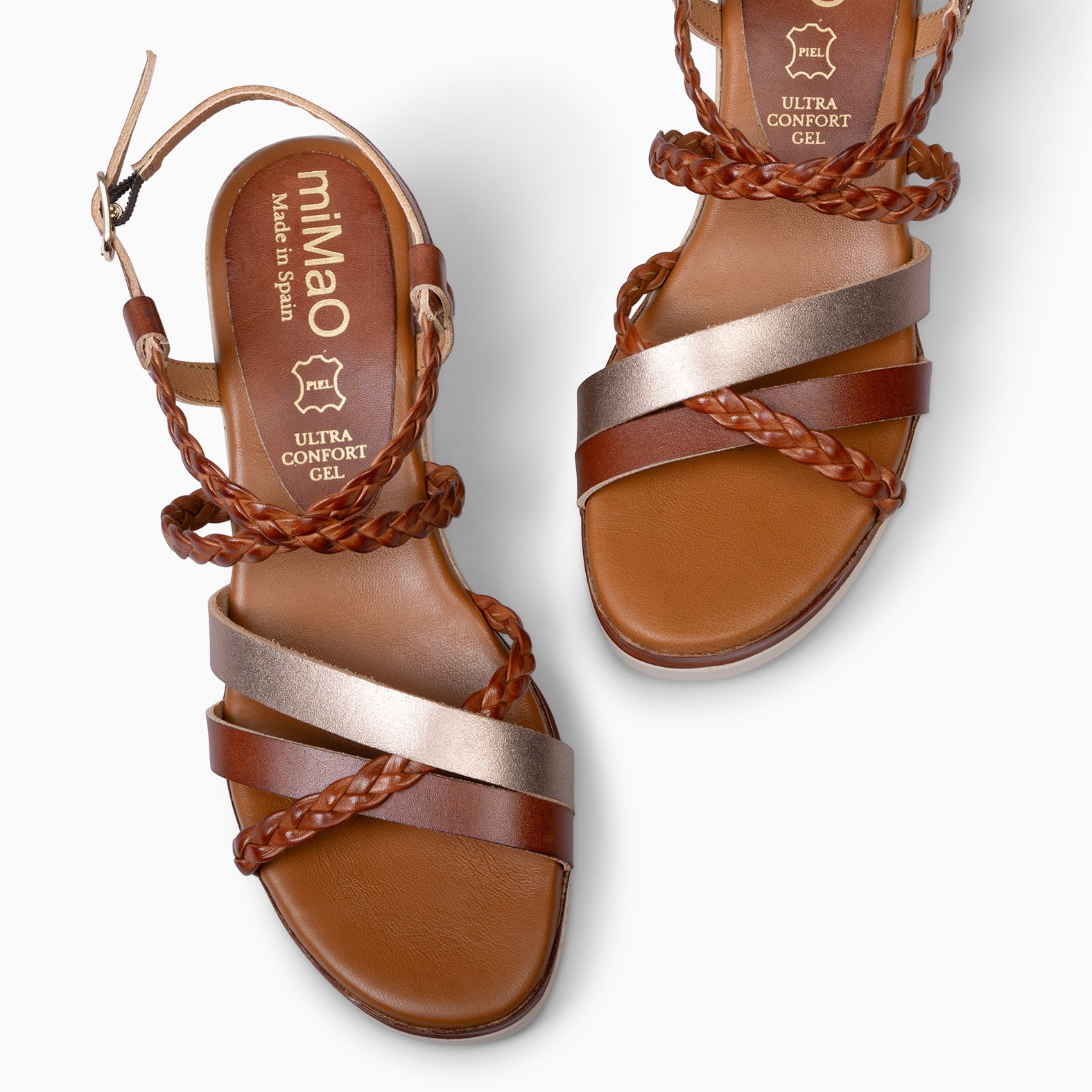 GLADYS - SANDALIA BICOLOR CON CUÑA CAMEL