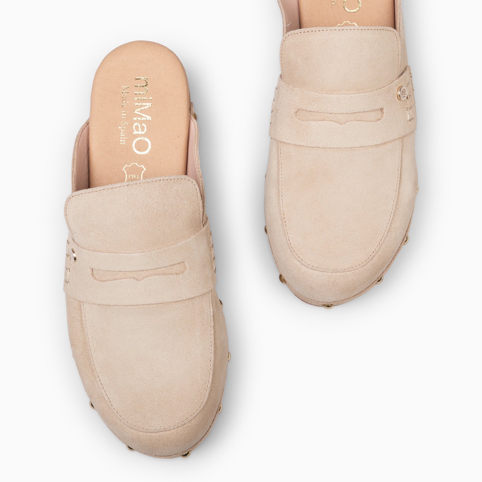 GASSIN - Zuecos con tacón Bajo y Plataforma BEIGE